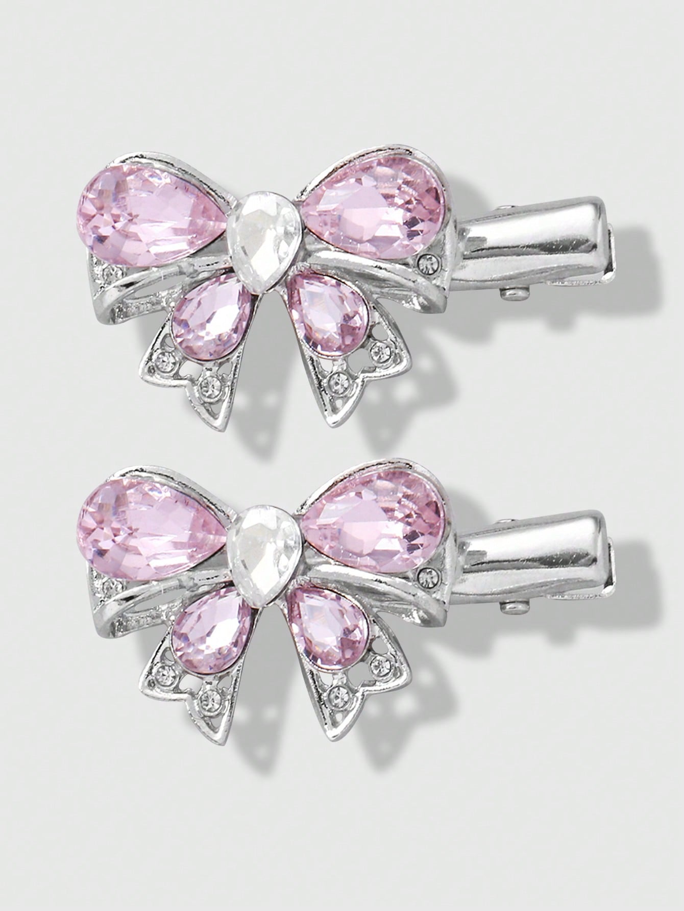 ROMWE Kawaii 2 piezas Nuevas llegadas rosadas conjunto de horquillas de clip lateral de estrella y mariposa con brillantina y diamantes de imitación, accesorios para el cabello combinados
