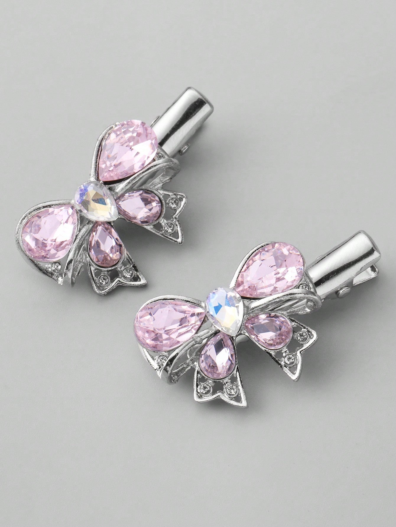 ROMWE Kawaii 2 piezas Nuevas llegadas rosadas conjunto de horquillas de clip lateral de estrella y mariposa con brillantina y diamantes de imitación, accesorios para el cabello combinados