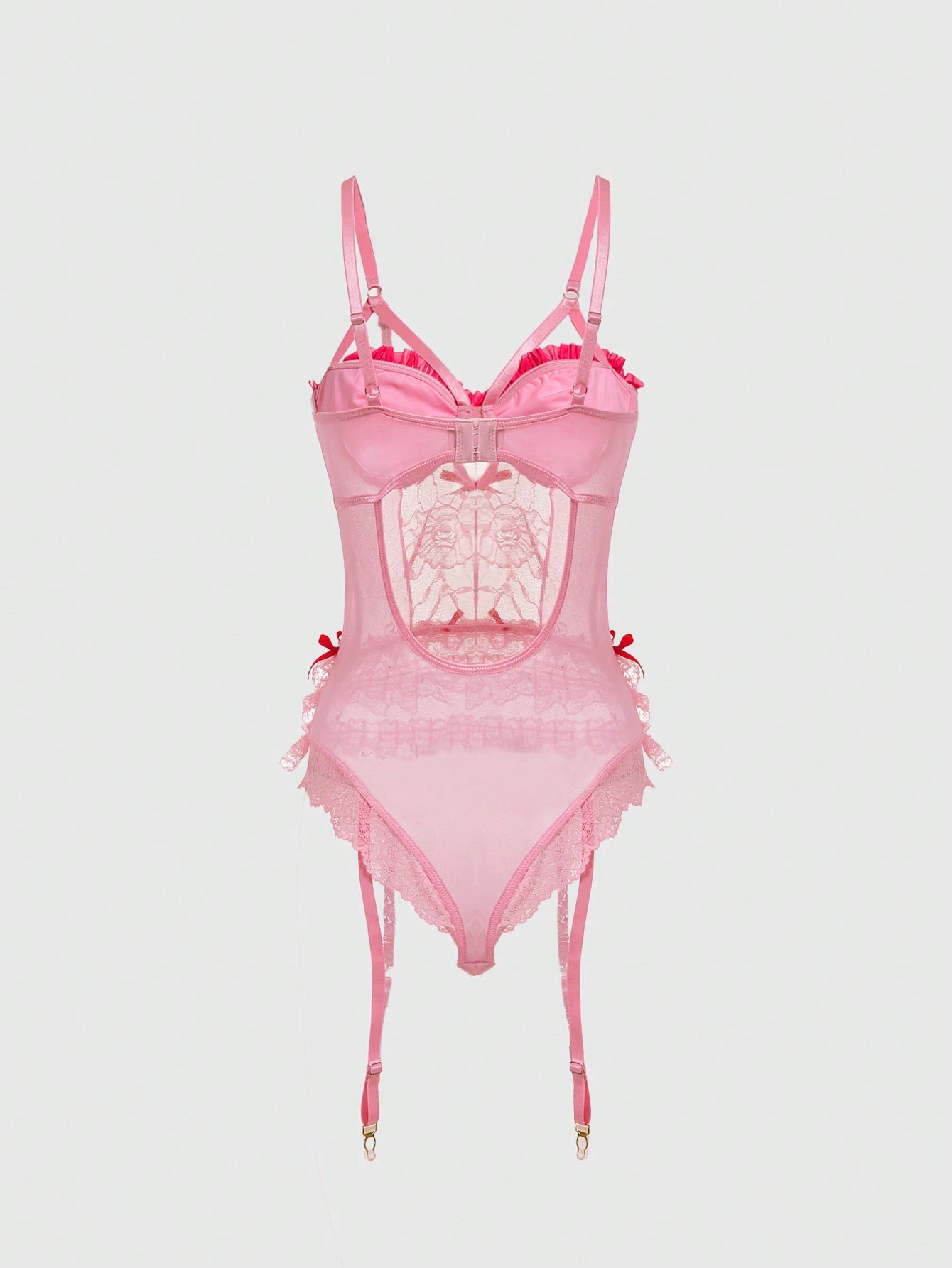 ROMWE Kawaii Body Sexy De Malla De Encaje Con Lazo Y Lazo, Capa De Pastel Con Aros Y Correa Elástica