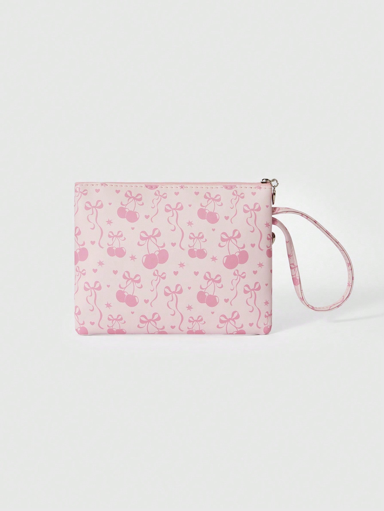 ROMWE Kawaii Bolsa con cremallera de gran capacidad con estampado de lazos de dibujos animados en toda la superficie