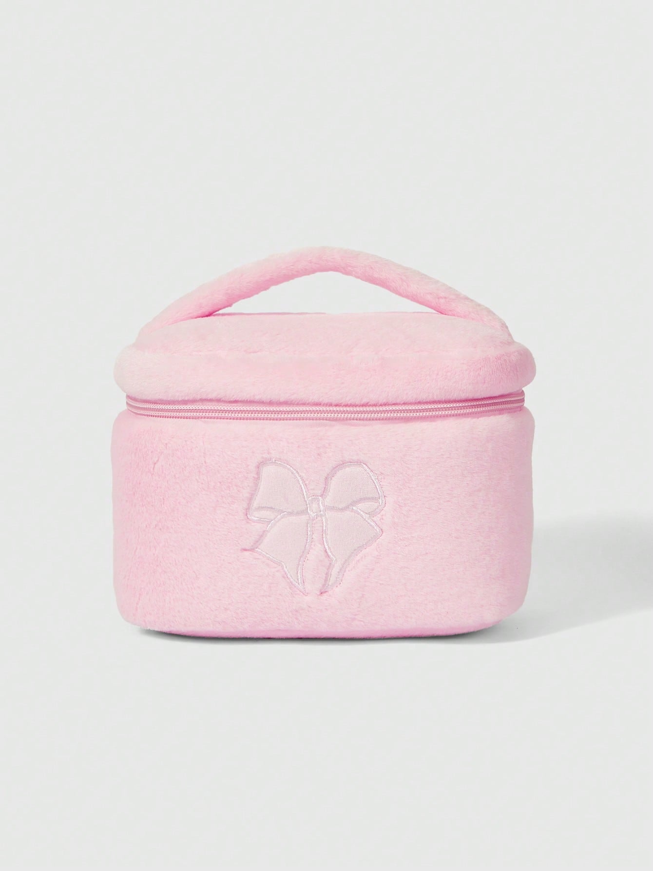 ROMWE Kawaii Bolsa cosmética de mano grande de peluche con estampado de lazos de dibujos animados 401422