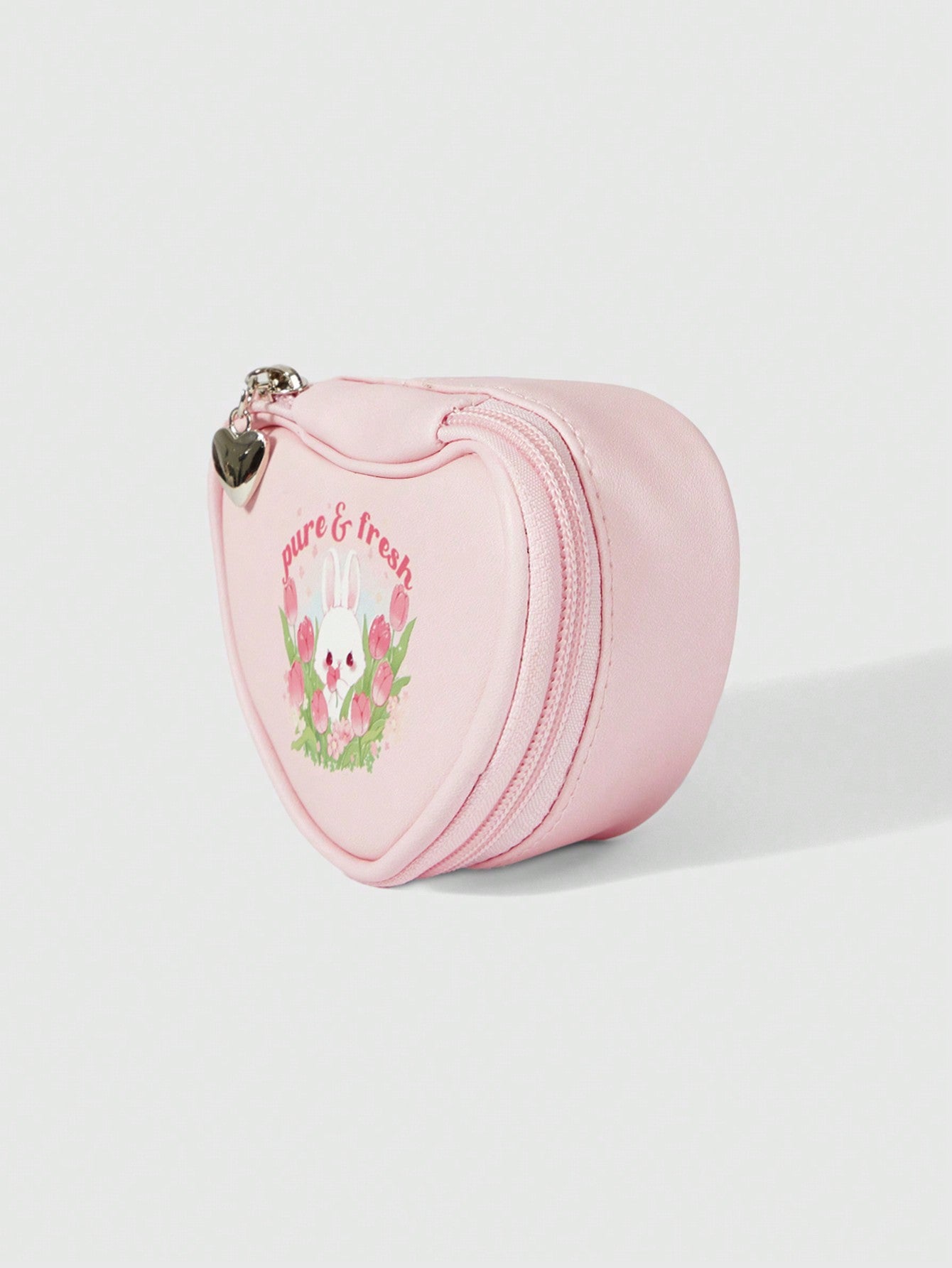 ROMWE Kawaii Bolsa de almacenamiento de monedas con forma de corazón rosa de conejo encantador de dibujos animados 308360