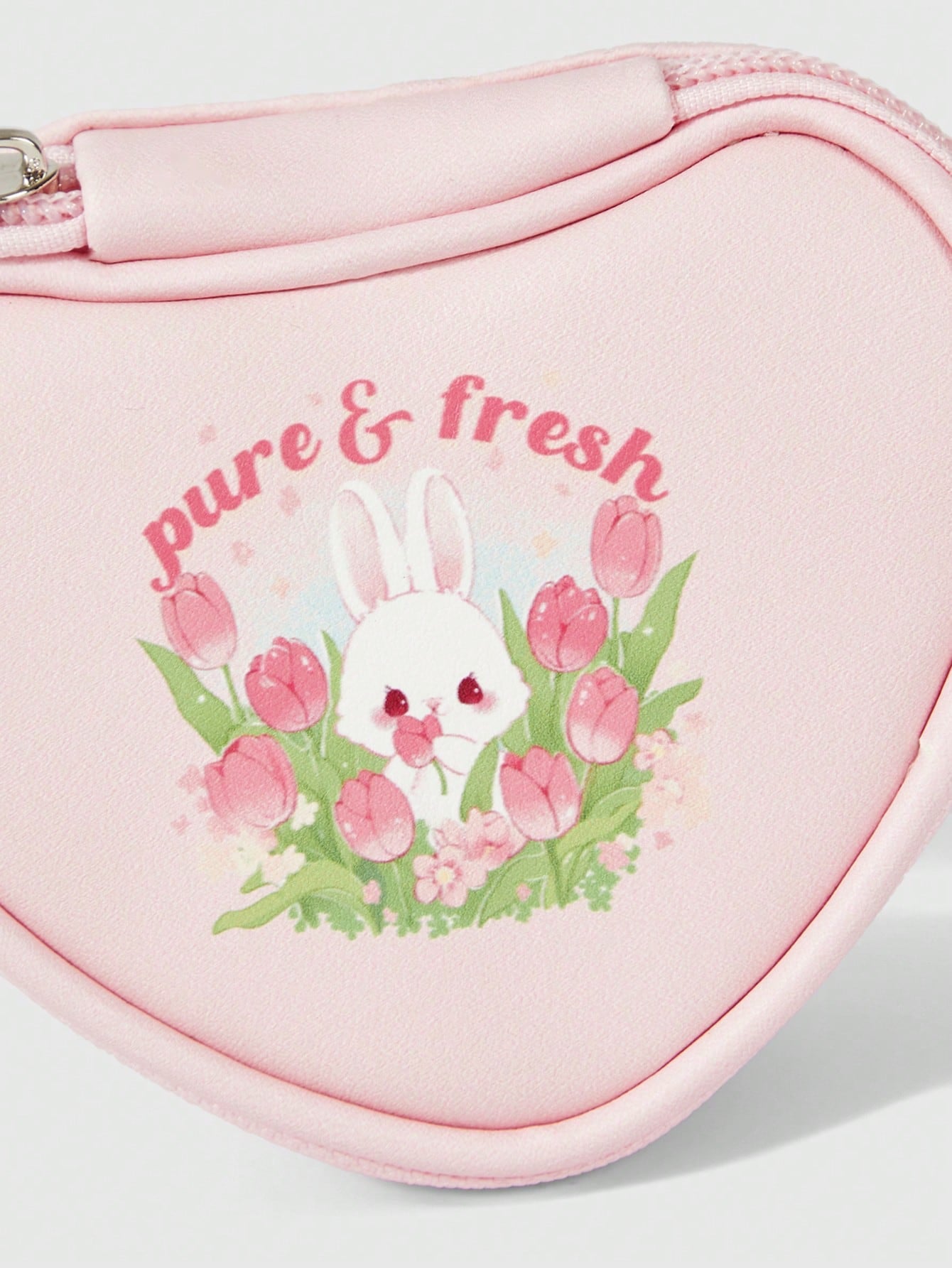ROMWE Kawaii Bolsa de almacenamiento de monedas con forma de corazón rosa de conejo encantador de dibujos animados 308360