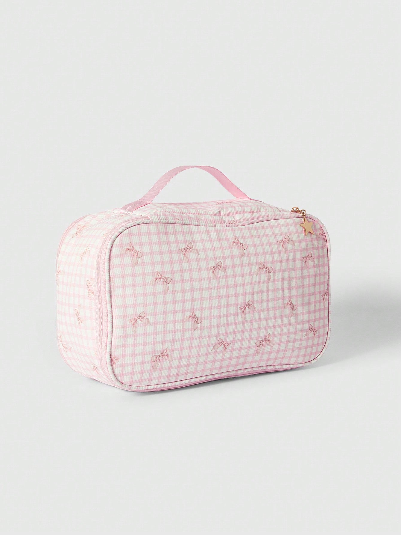 ROMWE Kawaii Bolsa de cosméticos portátil de gran capacidad con lazo rosa de dibujos animados 918877
