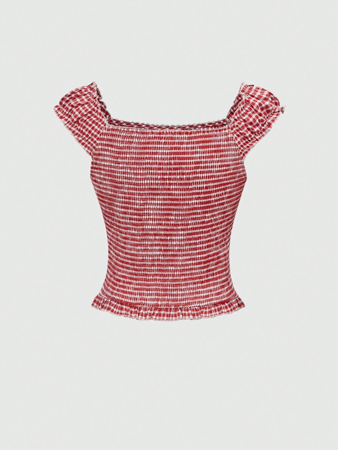 ROMWE Kawaii Camisa de mujer con cintura ajustable a cordón a cuadros, conjunto de verano