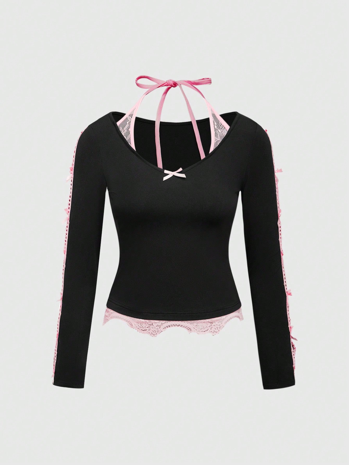 ROMWE Kawaii Camiseta 2 en 1 con lazo y recorte de estilo Y2K