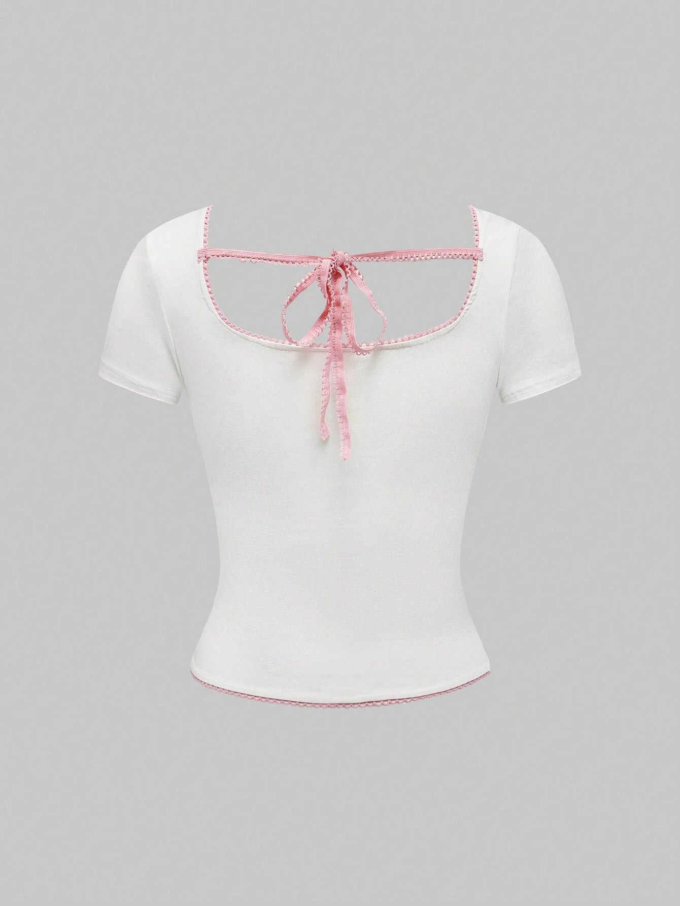 ROMWE Kawaii Camiseta ajustada de manga corta con cuello cuadrado y patrón de conejo Y2K para mujeres en moda de verano
