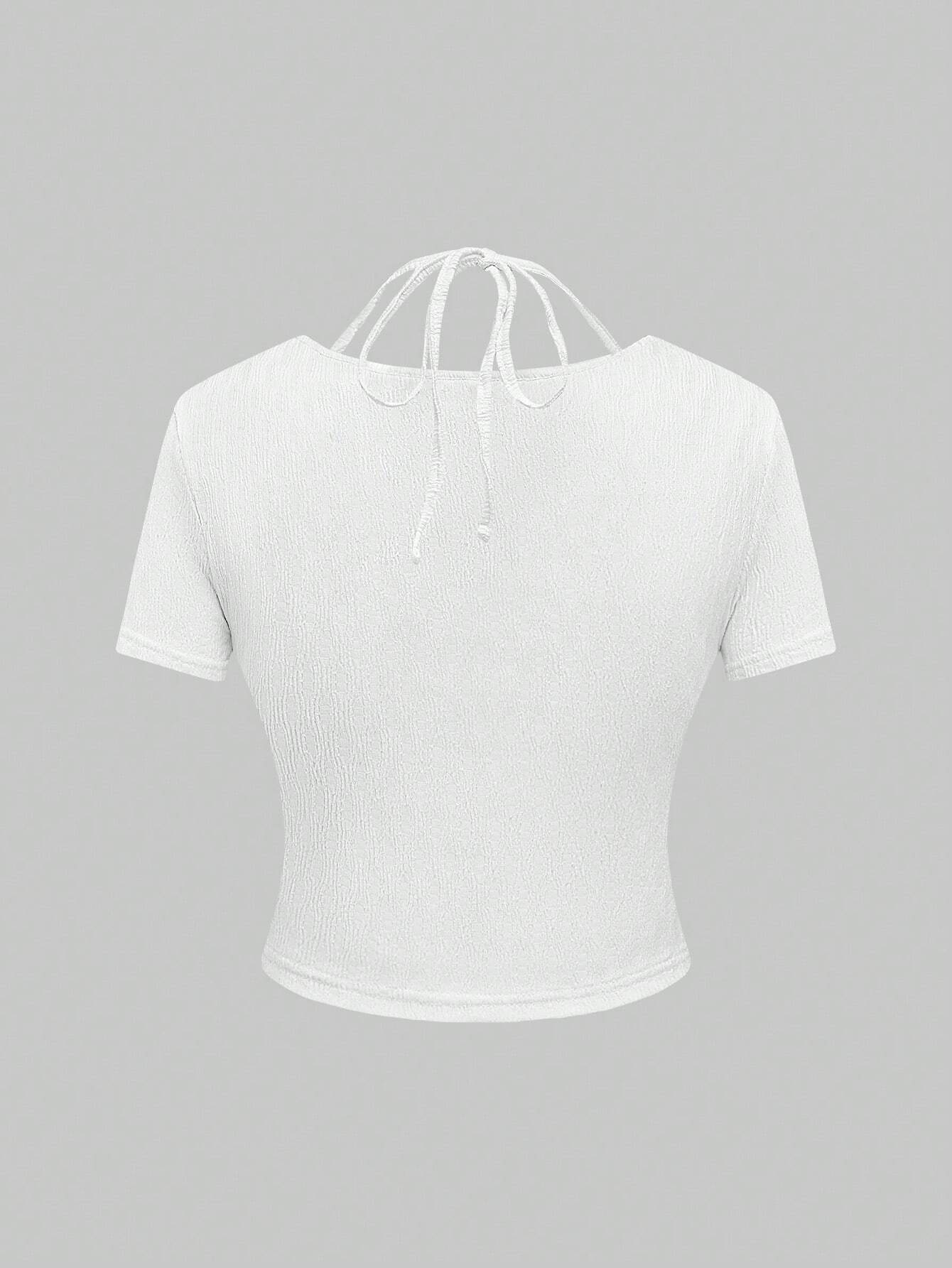 ROMWE Kawaii Camiseta con detalle de lazo con forma de corazón linda para mujeres