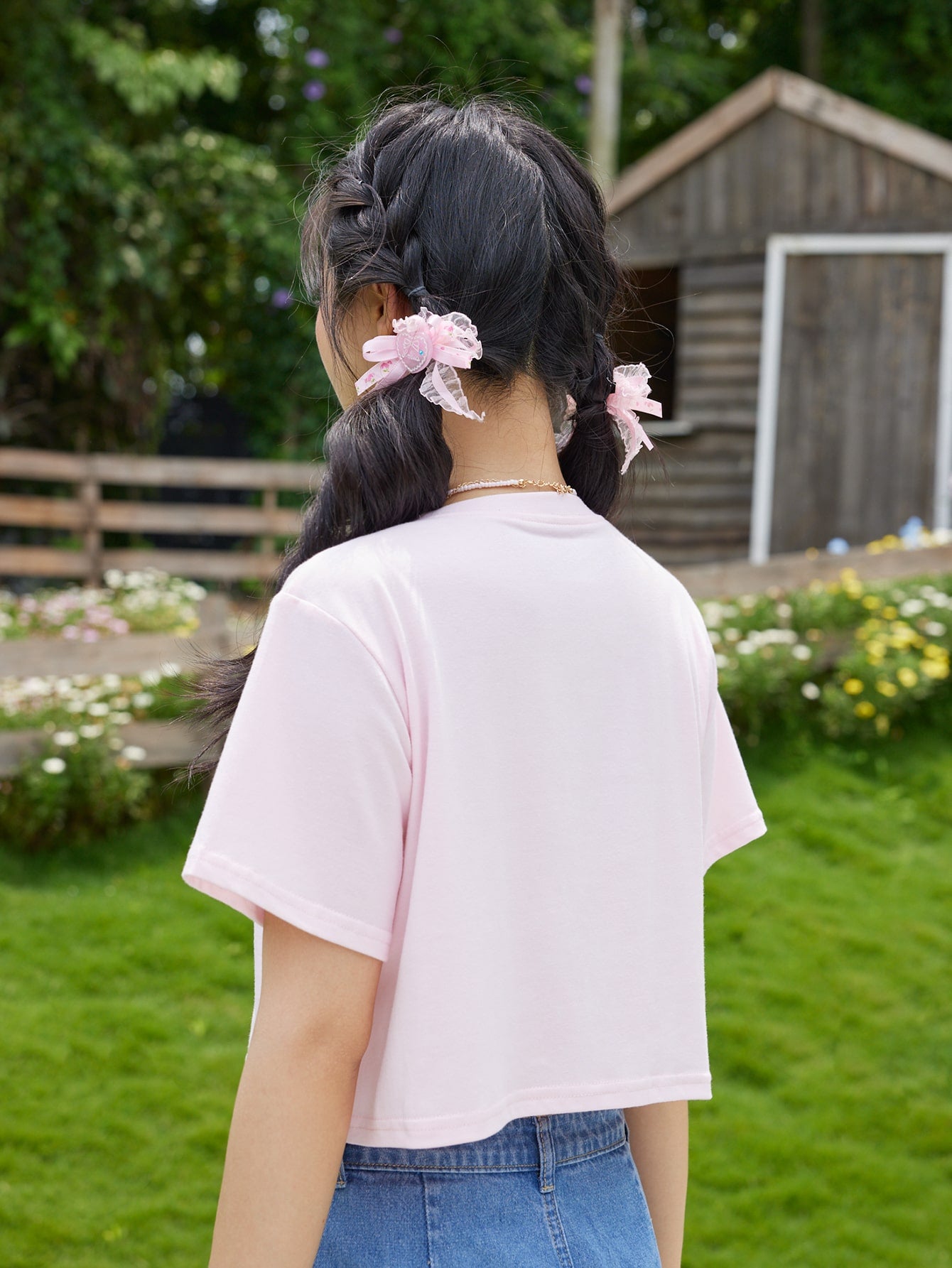 ROMWE Kawaii Camiseta corta holgada con cuello redondo, estampado de fresa y letras, para la escuela