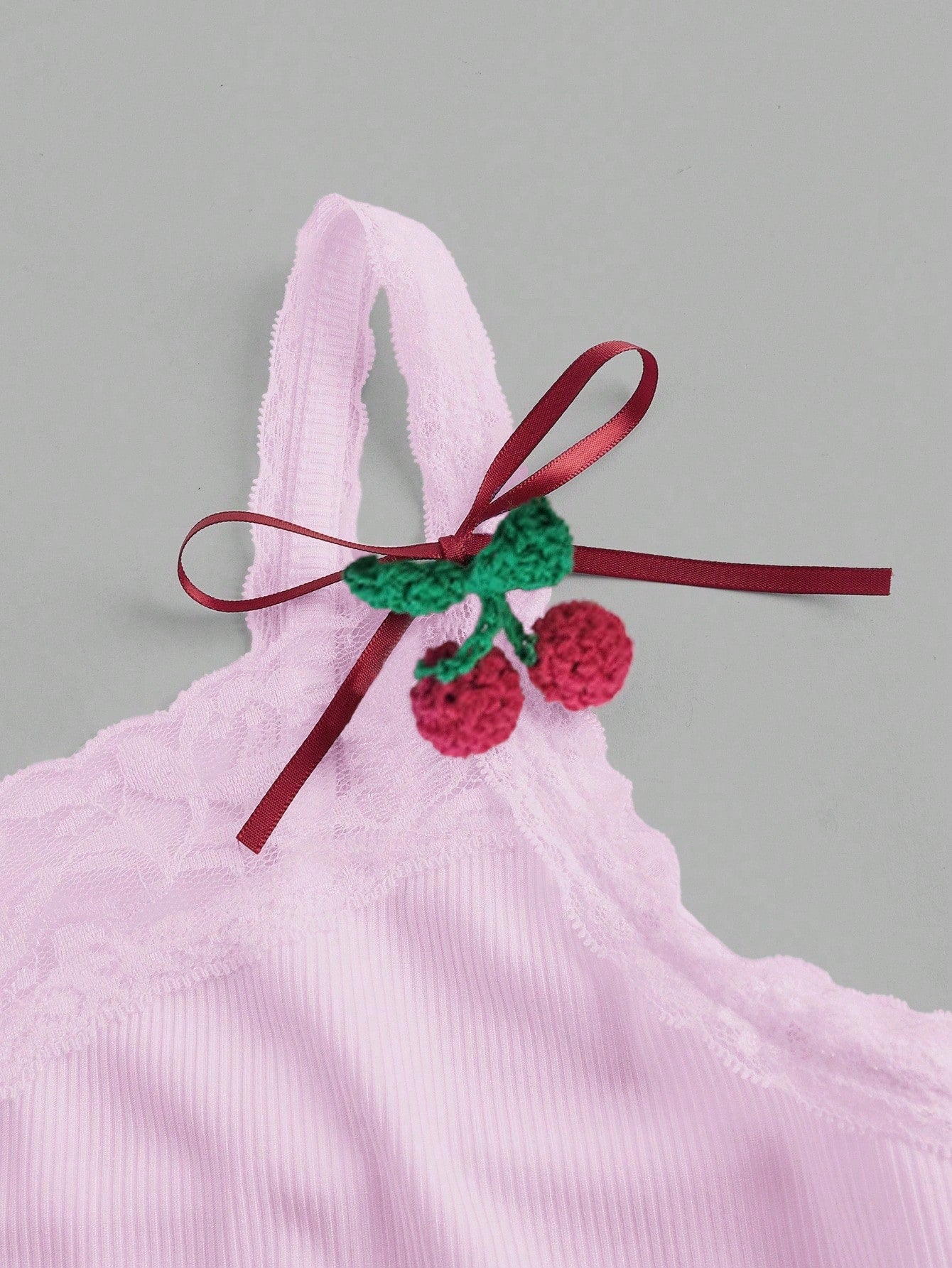 ROMWE Kawaii Camiseta de tirantes casual de mujer con estampado de cerezas y ribete de encaje