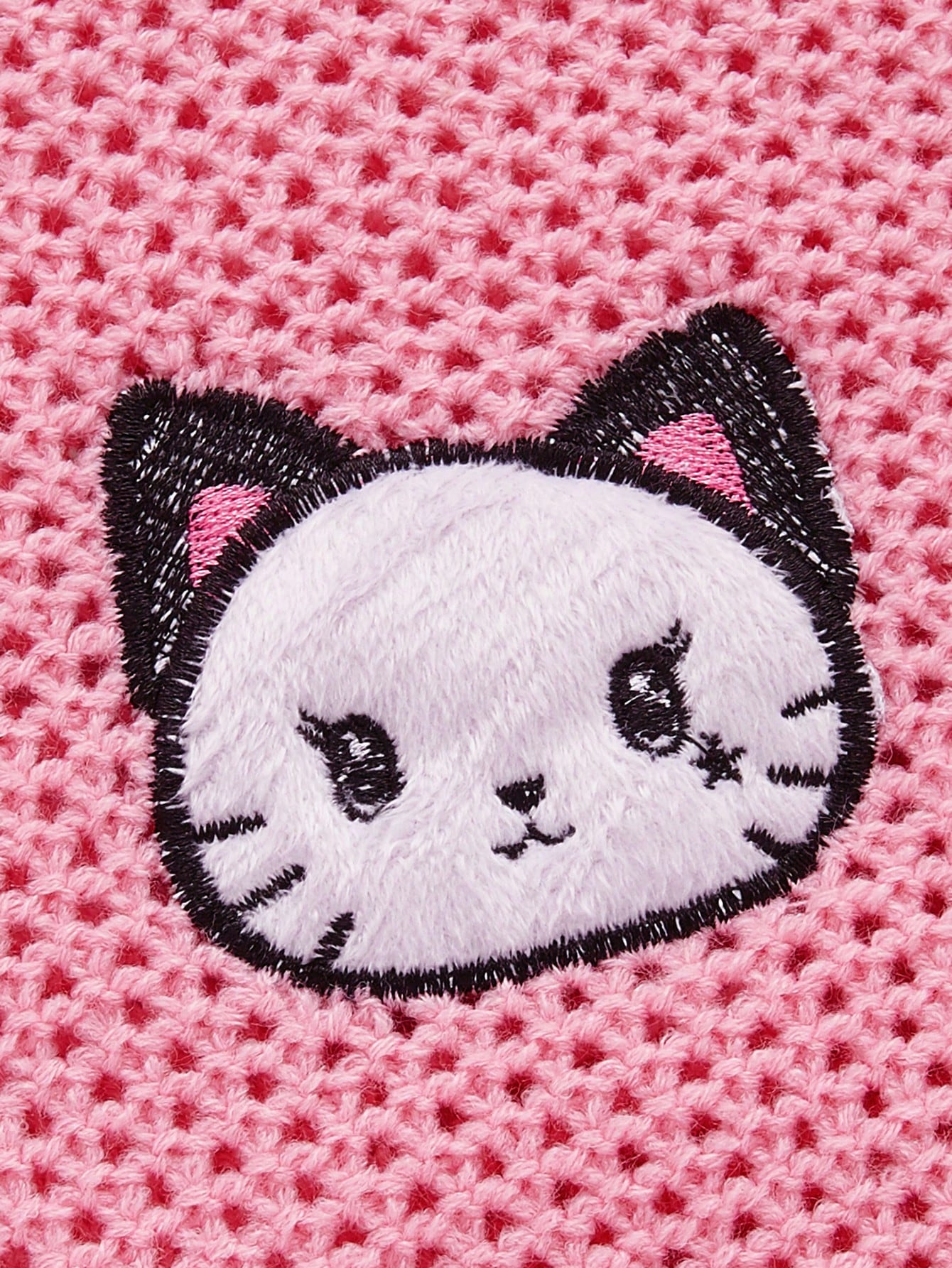 ROMWE Kawaii Cárdigan de mujer con bordado de gato de dibujos animados y mangas con campana, color rosa