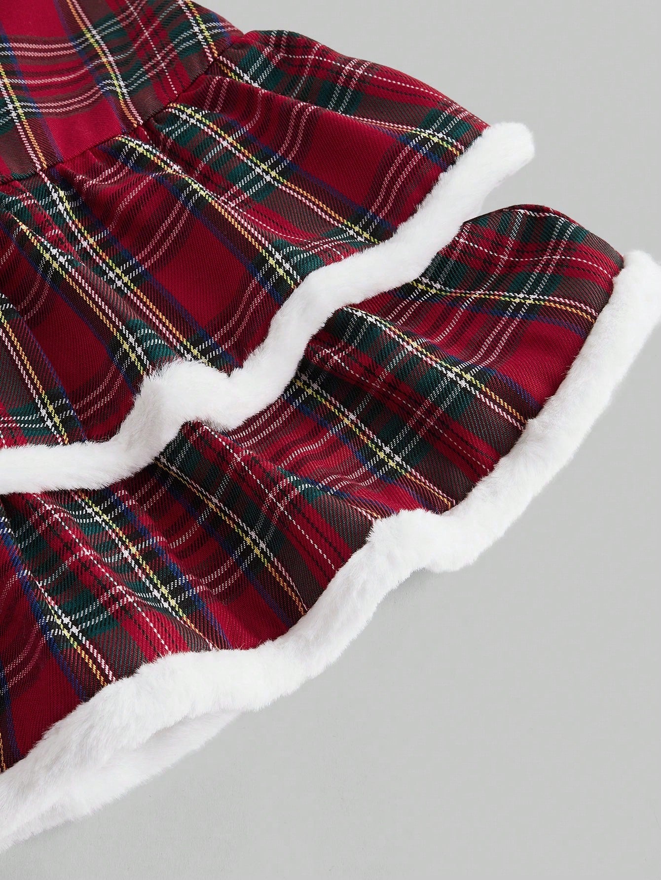 ROMWE Kawaii Falda esponjosa con volantes y estampado de cuadros navideños para mujer