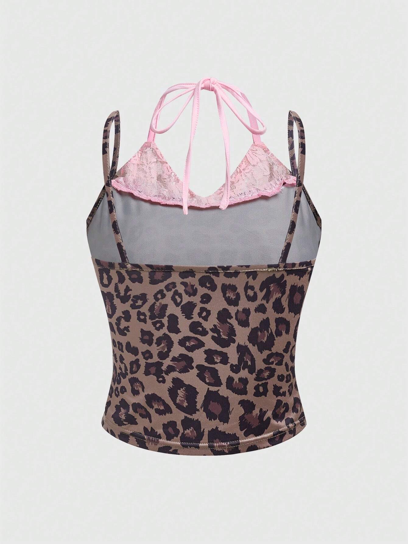 ROMWE Kawaii Parte superior de cami con encaje y lazo a lunares 2 en 1 para mujer, escuela