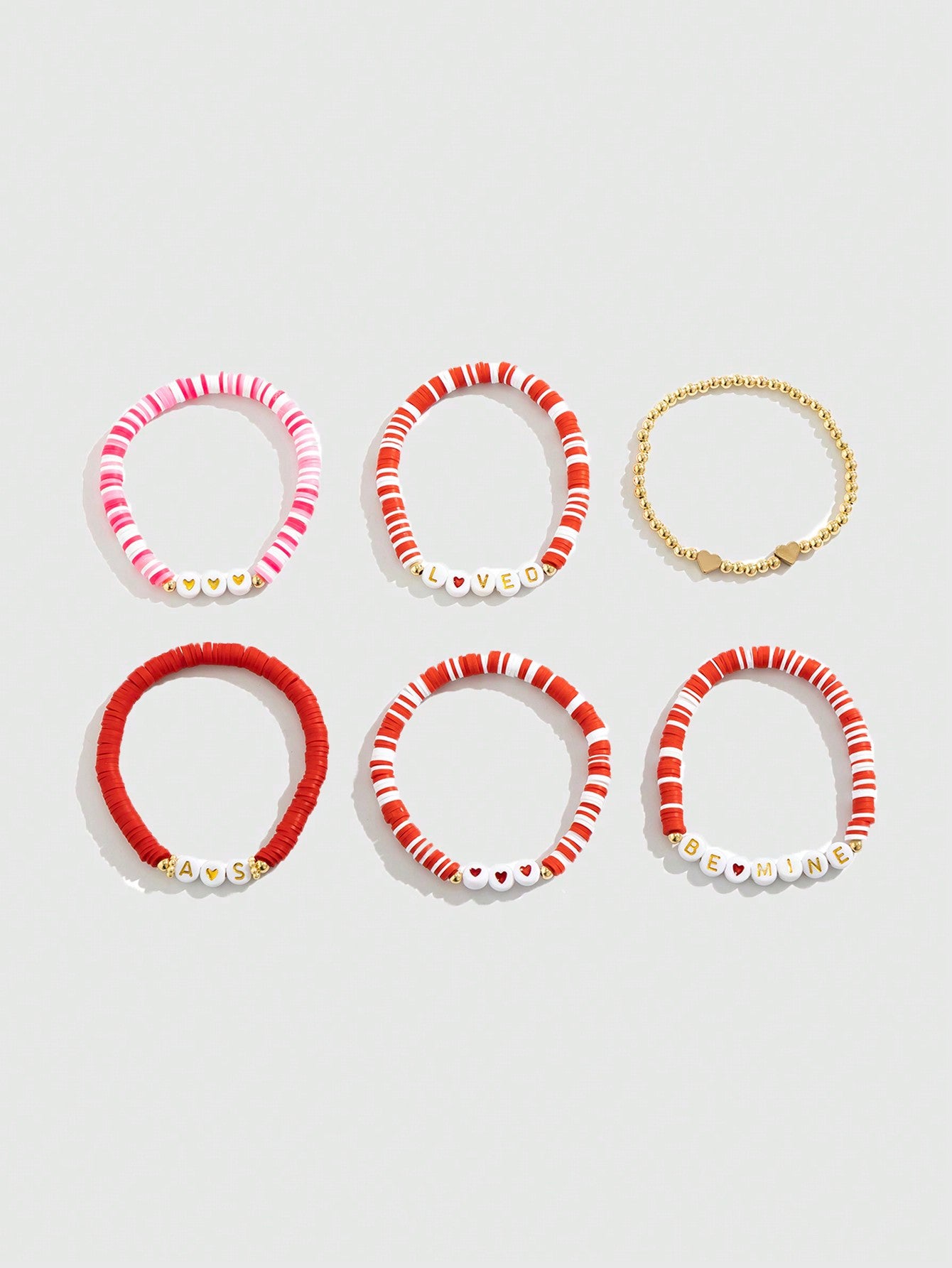 ROMWE Kawaii Set de 6 pulseras con cuentas con diseño de cartas románticas, regalo del Día de San Valentín para mujeres