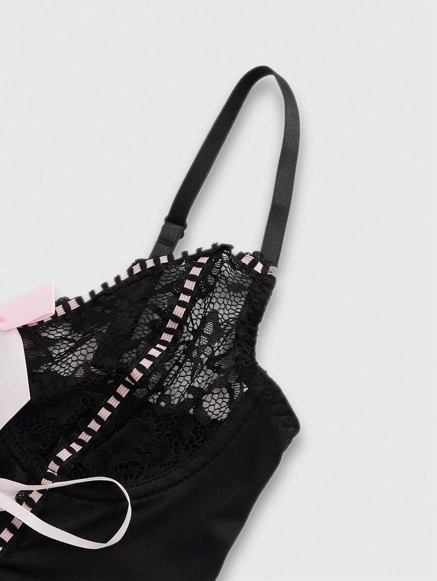 ROMWE Kawaii Sujetador romántico con aros y lazo de encaje para el Día de San Valentín