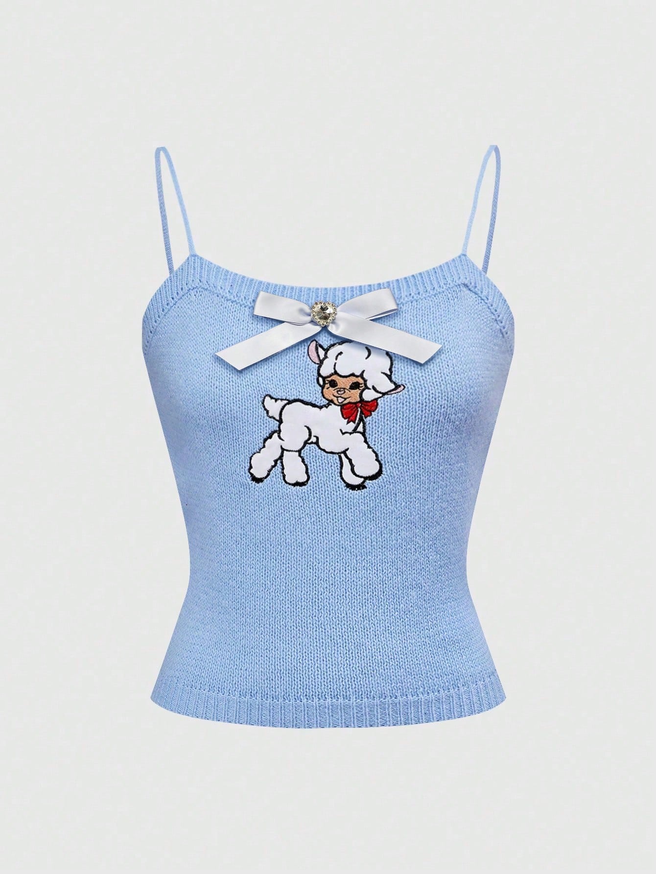 ROMWE Kawaii Suéter de punto de mujer con lindo diseño bordado de ovejas