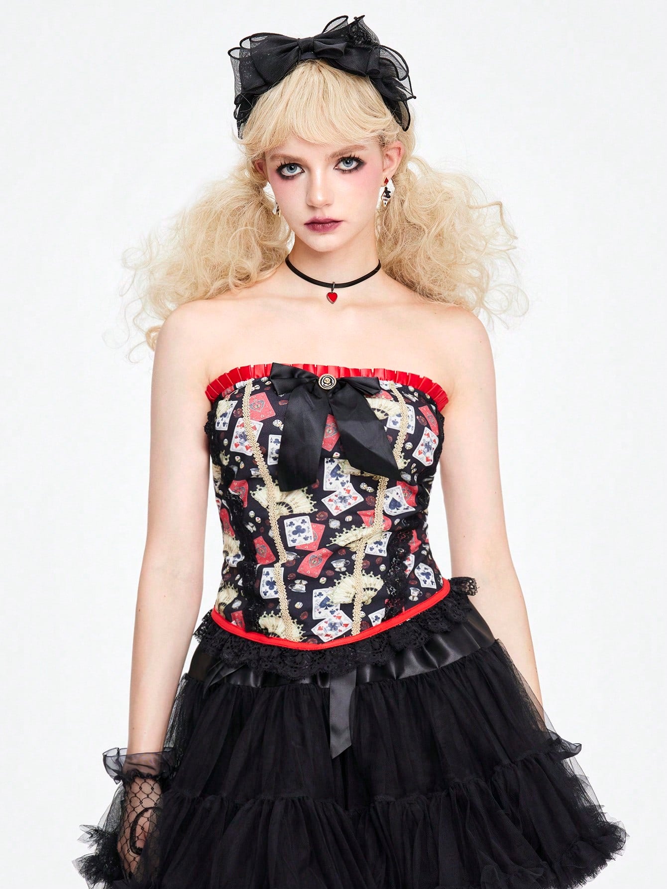 ROMWE Kawaii Top sin tirantes con diseño de bloques de color para mujer con decoración de lazo para verano