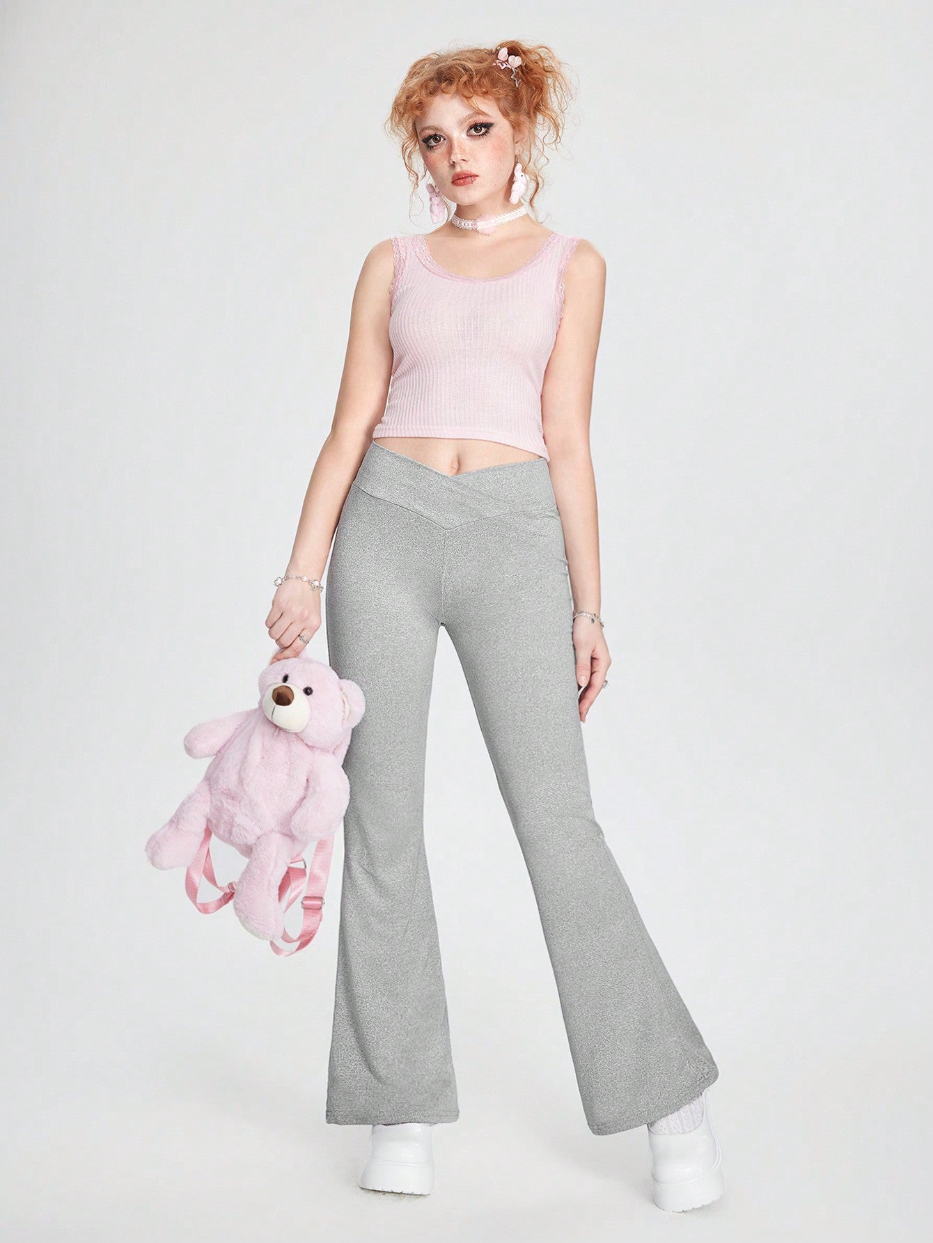 ROMWE Pantalones Acampanados Con Diseño De Cinturilla Superpuesta