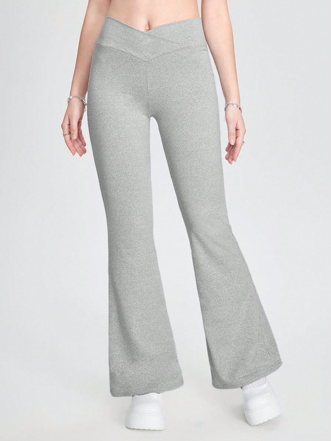 ROMWE Pantalones Acampanados Con Diseño De Cinturilla Superpuesta