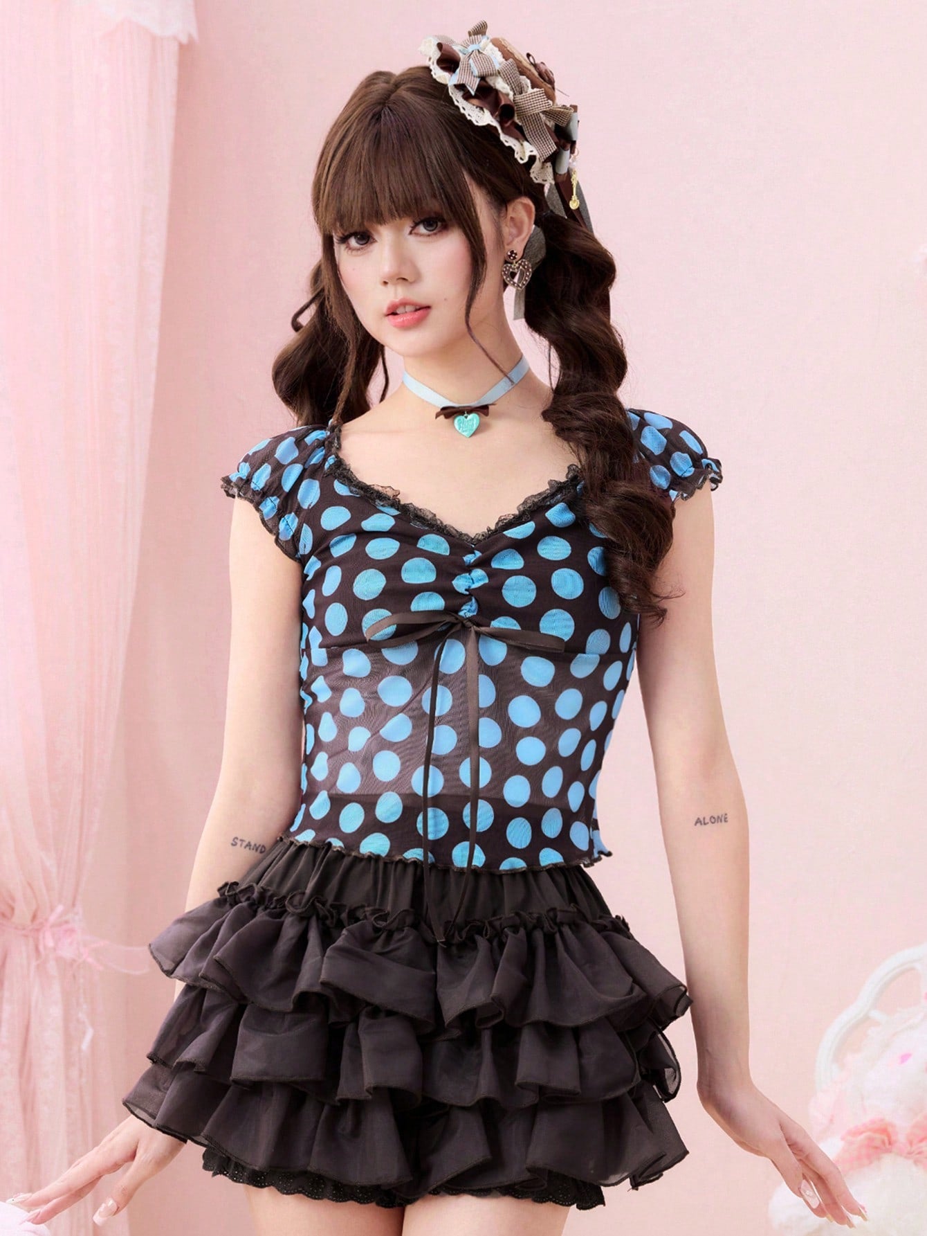 ROMWE Top de tirantes para mujer con estampado de lunares de colores estilo Kawaii