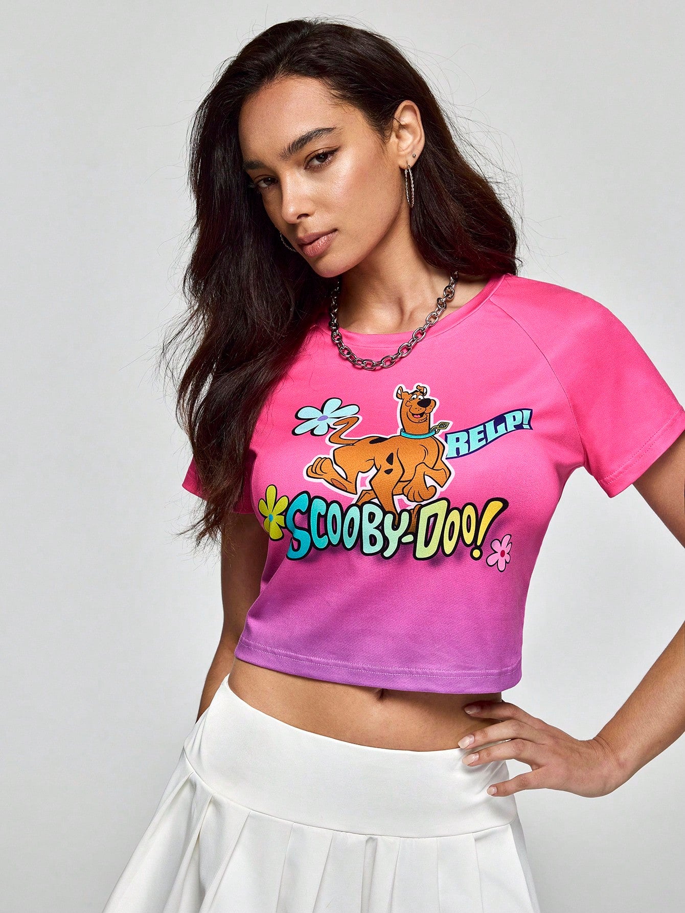 SCOOBY-DOO X SHEIN Camiseta corta de manga raglán con estampado de perro degradado, informal, para verano