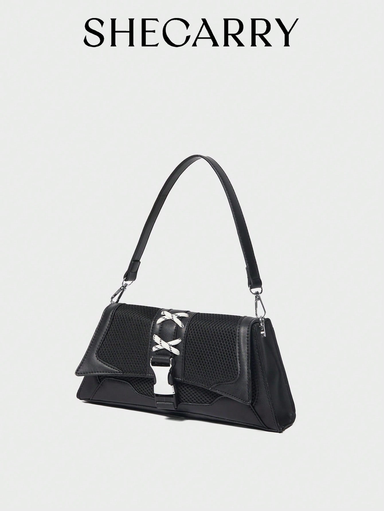 SHECARRY Bolsos de hombro para mujer, de malla, nailon, otoño/verano/invierno, universidad, escuela, vacaciones, estilo callejero, deportes, una noche, Y2K, futurista, punk, estilo motero, dulce, fresco, urbano, techwear, lazo, estudiante