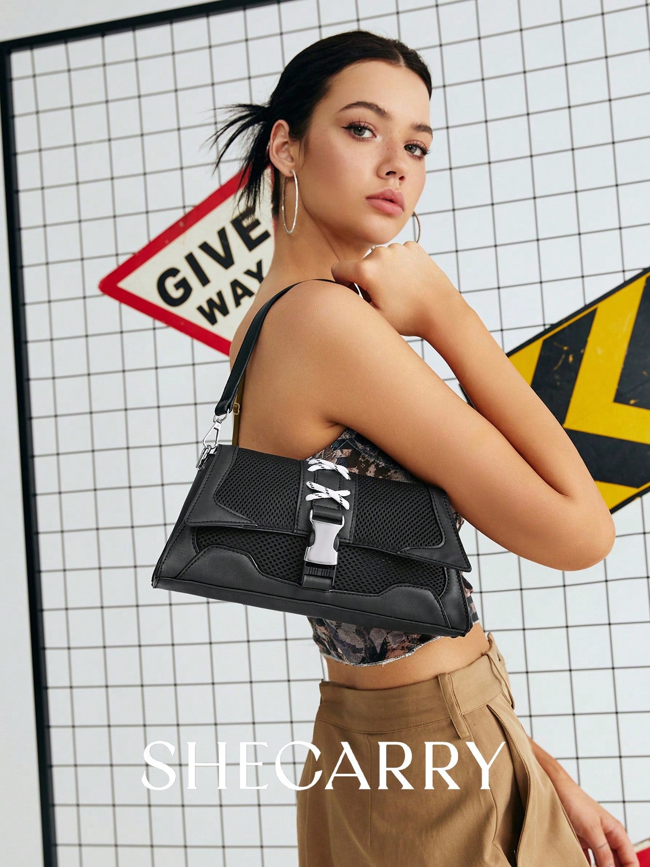 SHECARRY Bolsos de hombro para mujer, de malla, nailon, otoño/verano/invierno, universidad, escuela, vacaciones, estilo callejero, deportes, una noche, Y2K, futurista, punk, estilo motero, dulce, fresco, urbano, techwear, lazo, estudiante