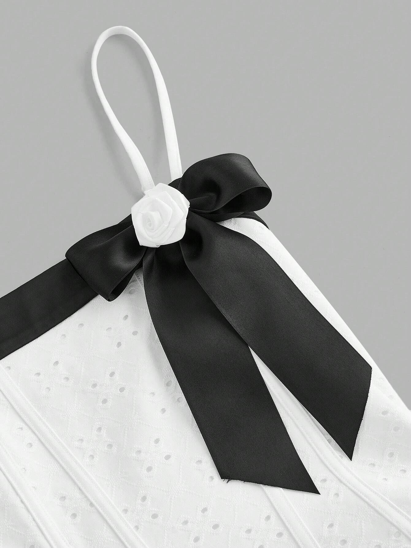SHEINNeu Vestido de verano estilo dulce coqueto con temática de cumpleaños de Kawaii, estilo de princesa dulce con tirantes de lazo rosa y de ballet