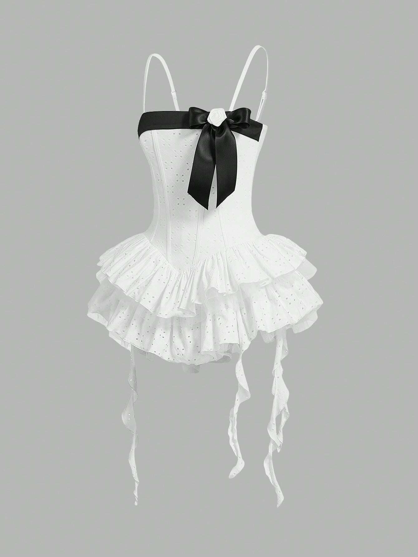 SHEINNeu Vestido de verano estilo dulce coqueto con temática de cumpleaños de Kawaii, estilo de princesa dulce con tirantes de lazo rosa y de ballet