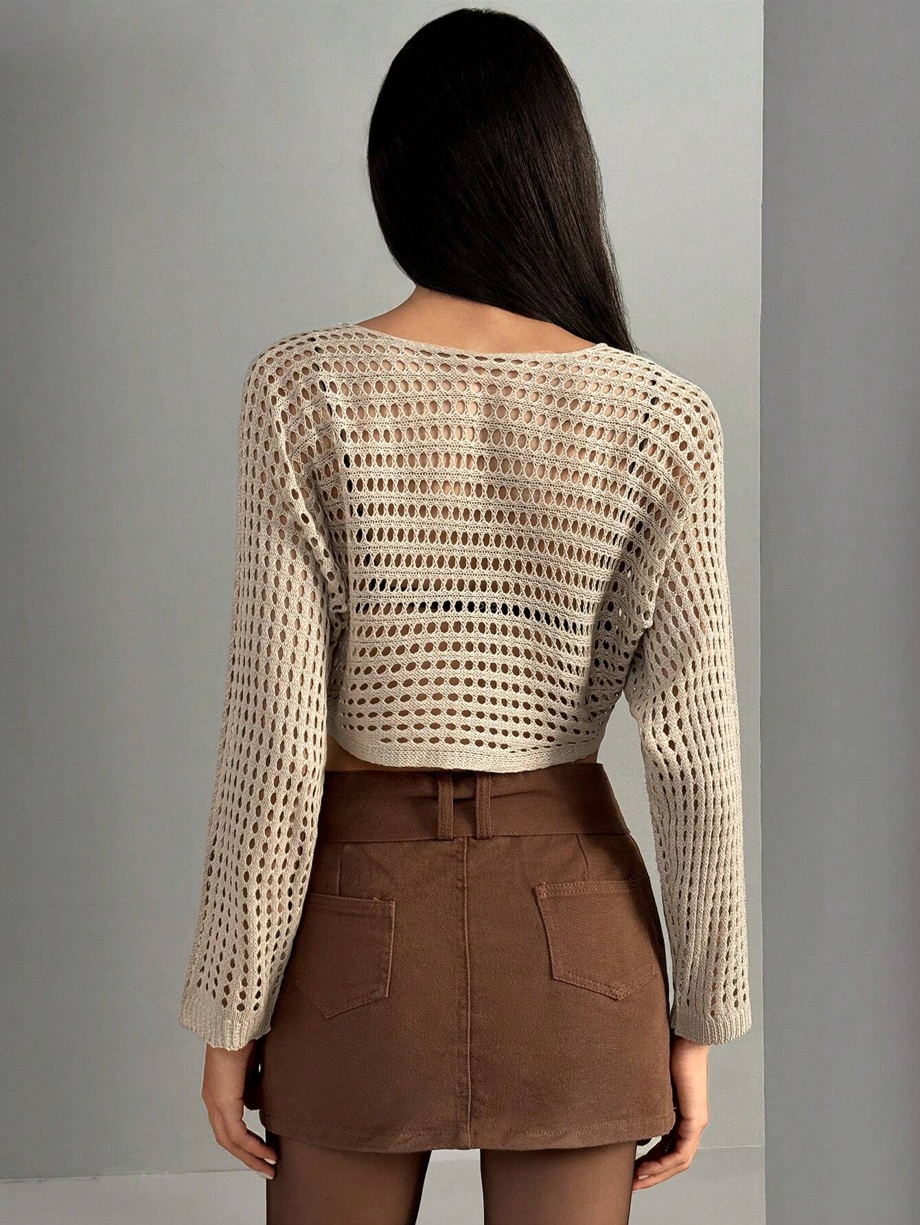 SHEIN ICON Cárdigan corto de punto con huecos y lazo, estilo Y2K