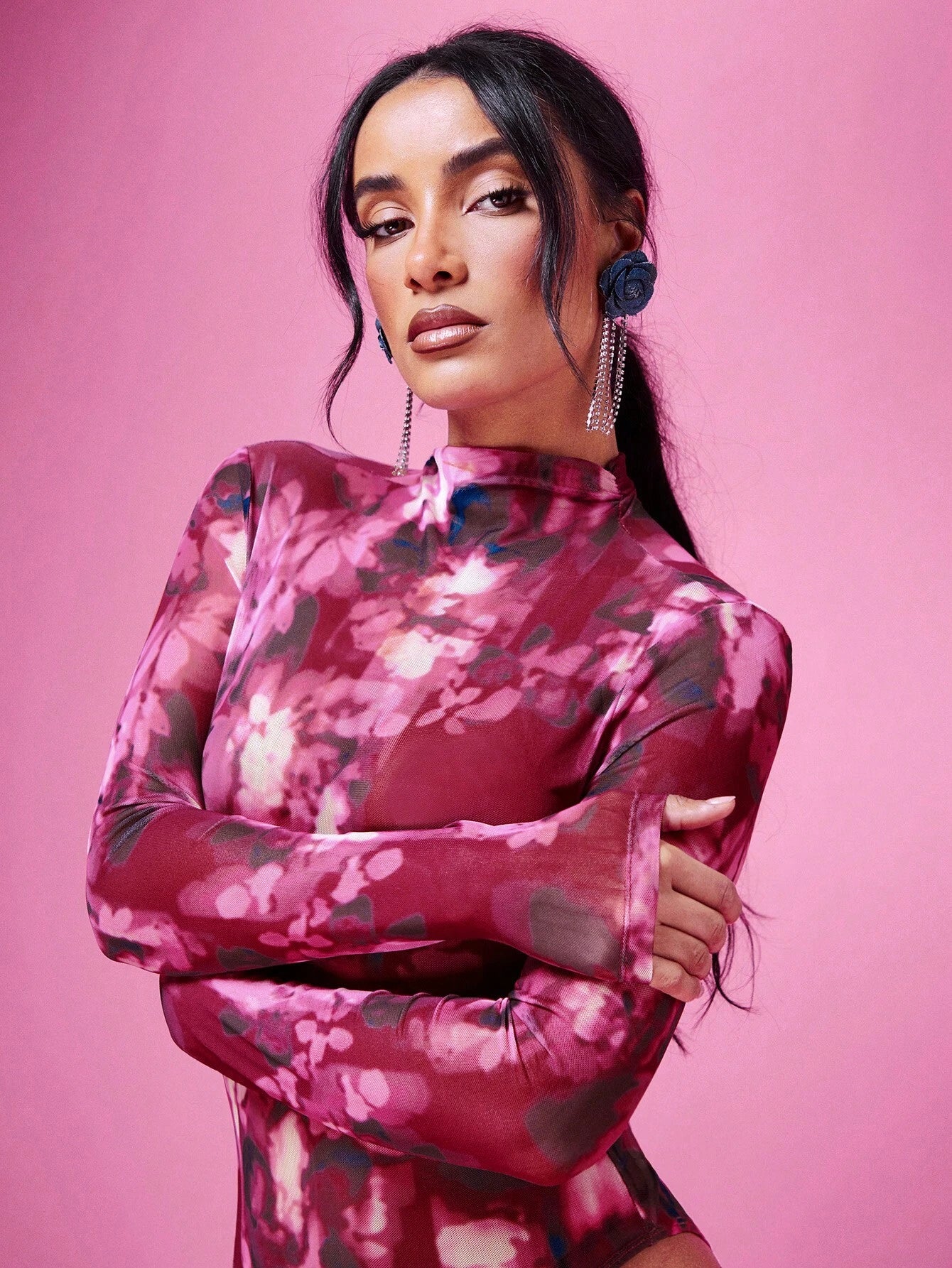 SHEIN BAE Body De Malla Con Efecto Tie-dye Y Cuello Alto