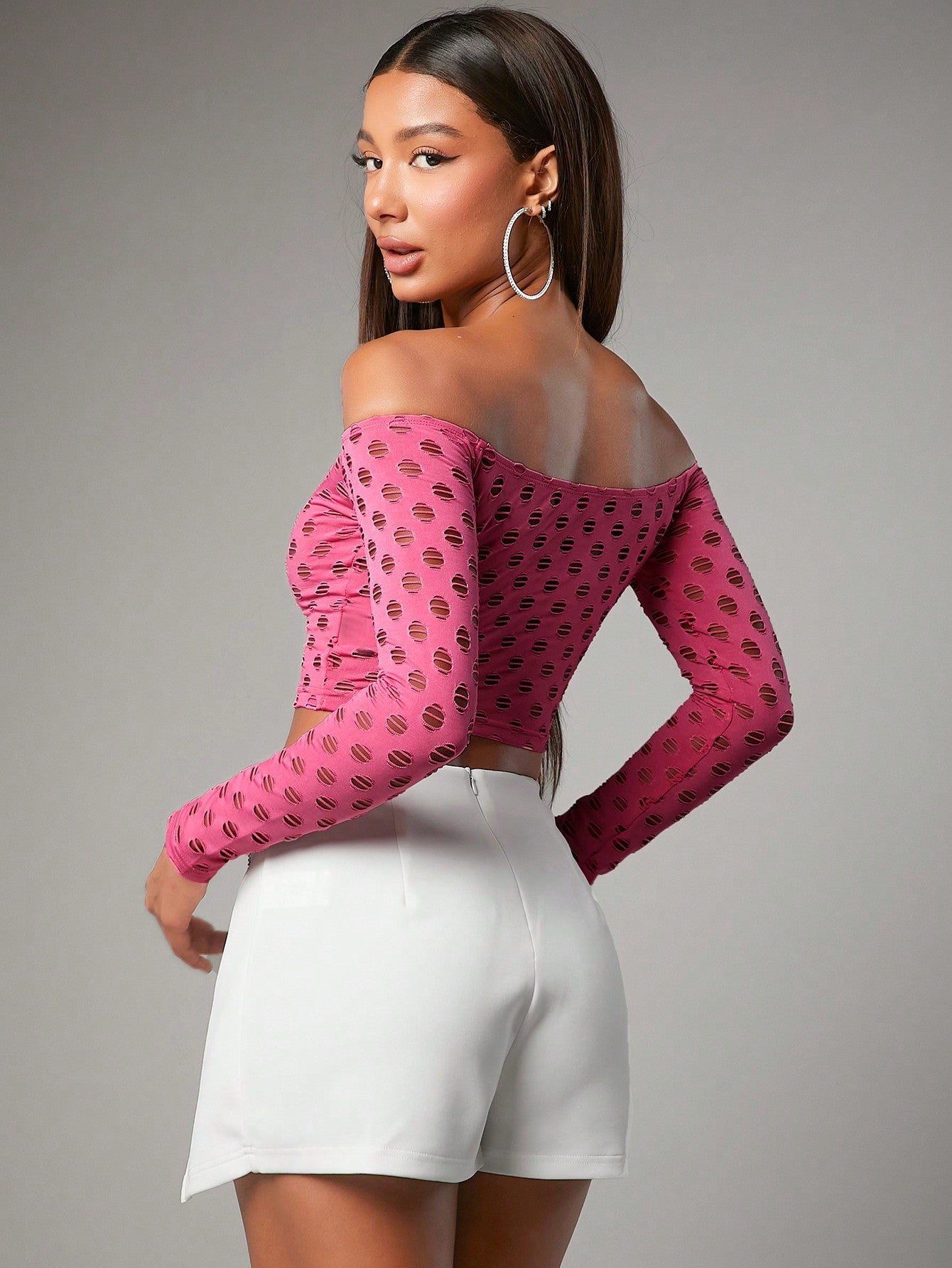 SHEIN BAE Camiseta crop de hombros descubiertos con abertura
