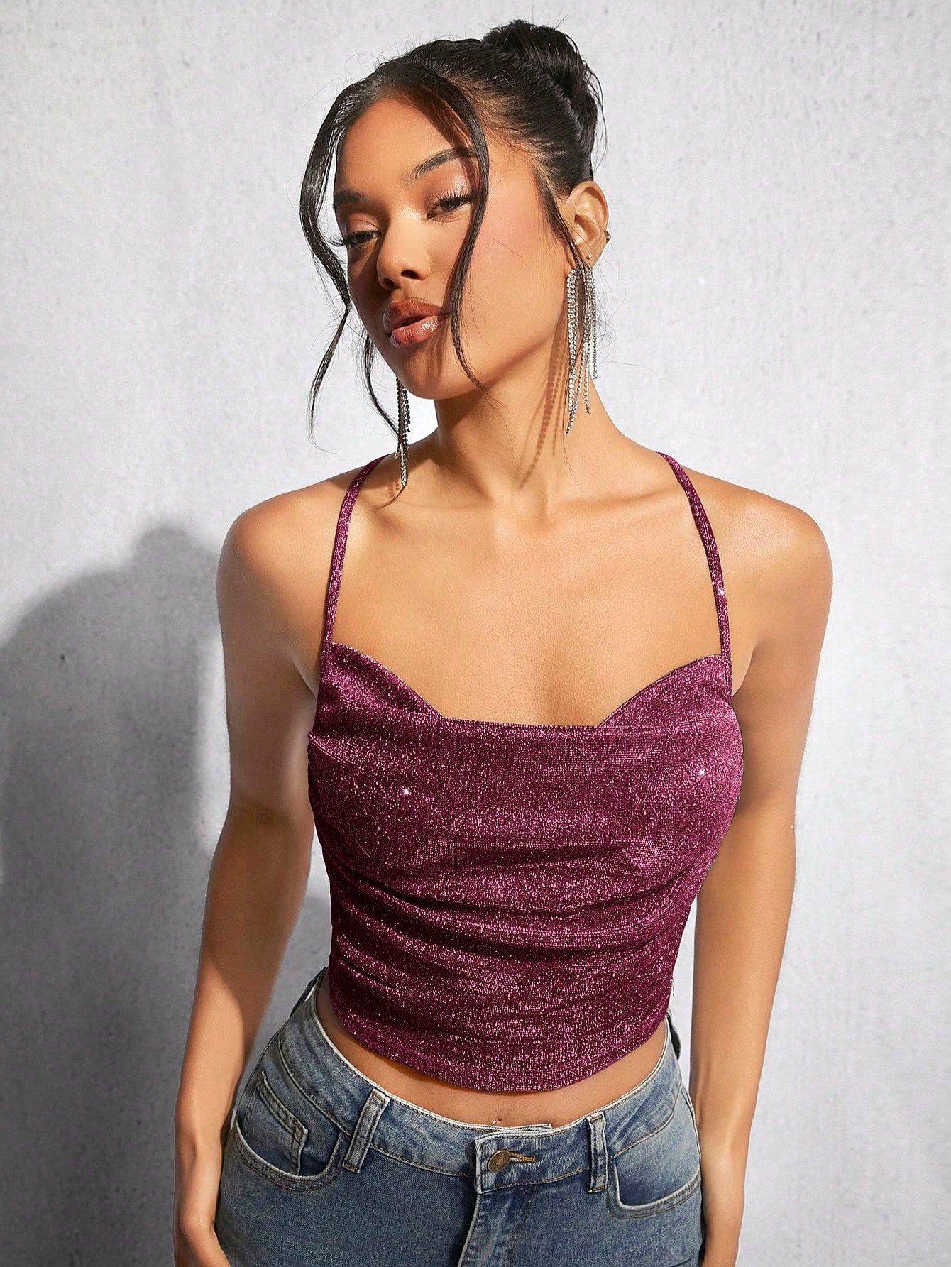 SHEIN BAE Top De Brillo De Cuello Drapeado Para Mujer