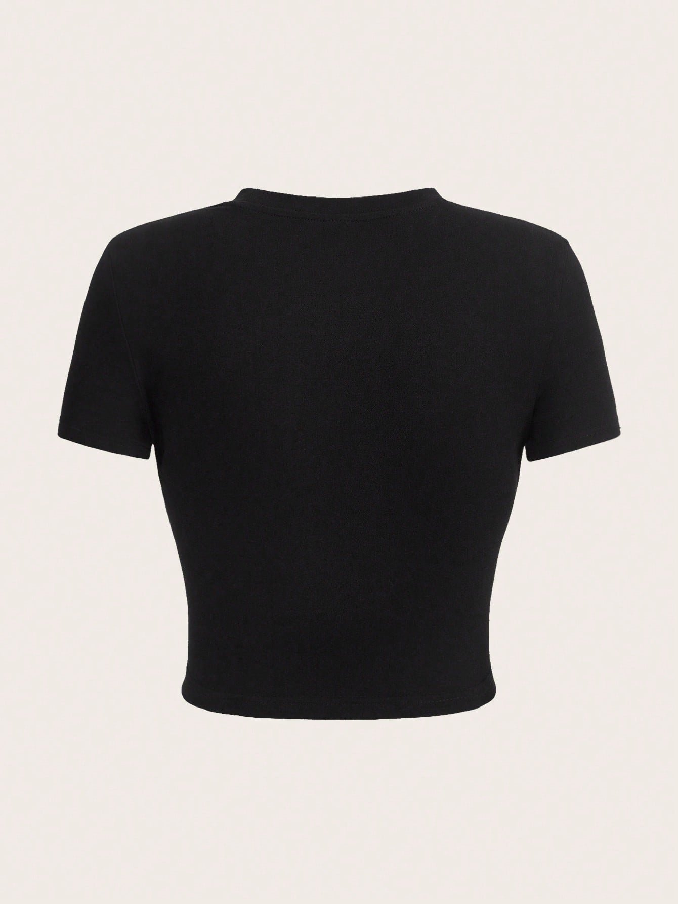 SHEIN Coolane Camiseta ajustada de manga corta con cuello redondo y estampado de araña, apropiada para el verano, para mujeres