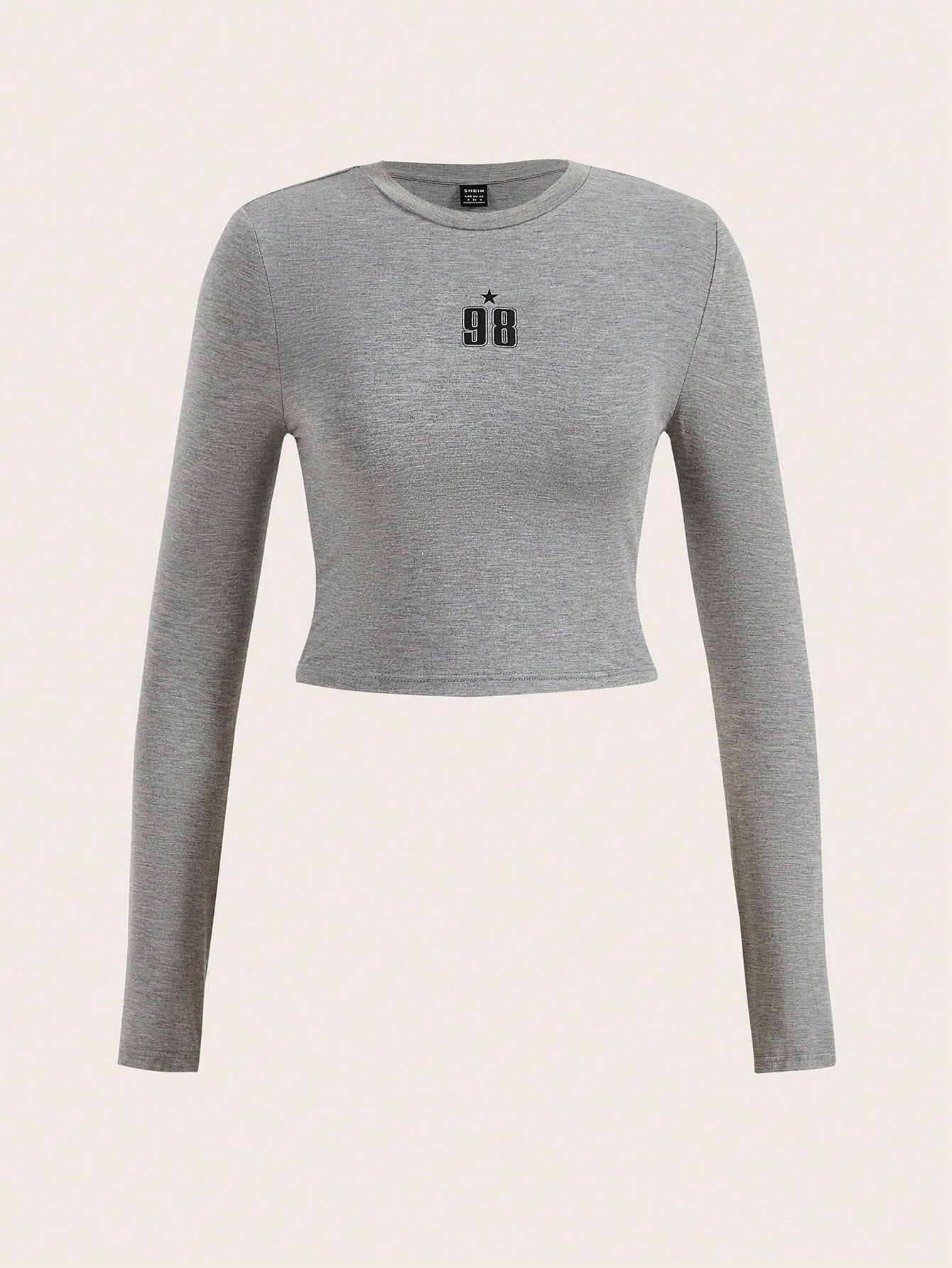 SHEIN Coolane Camiseta de manga larga de punto básica con estampado numérico elástico para mujer en otoño