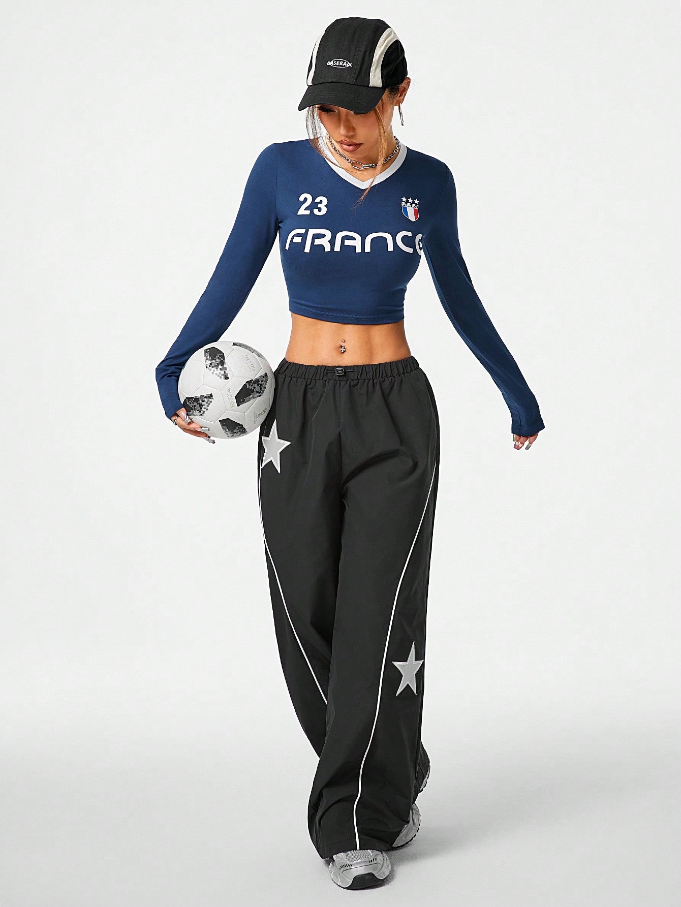SHEIN Coolane Camiseta de manga larga de tejido jersey con estampado francés de tendencia Y2K para mujer