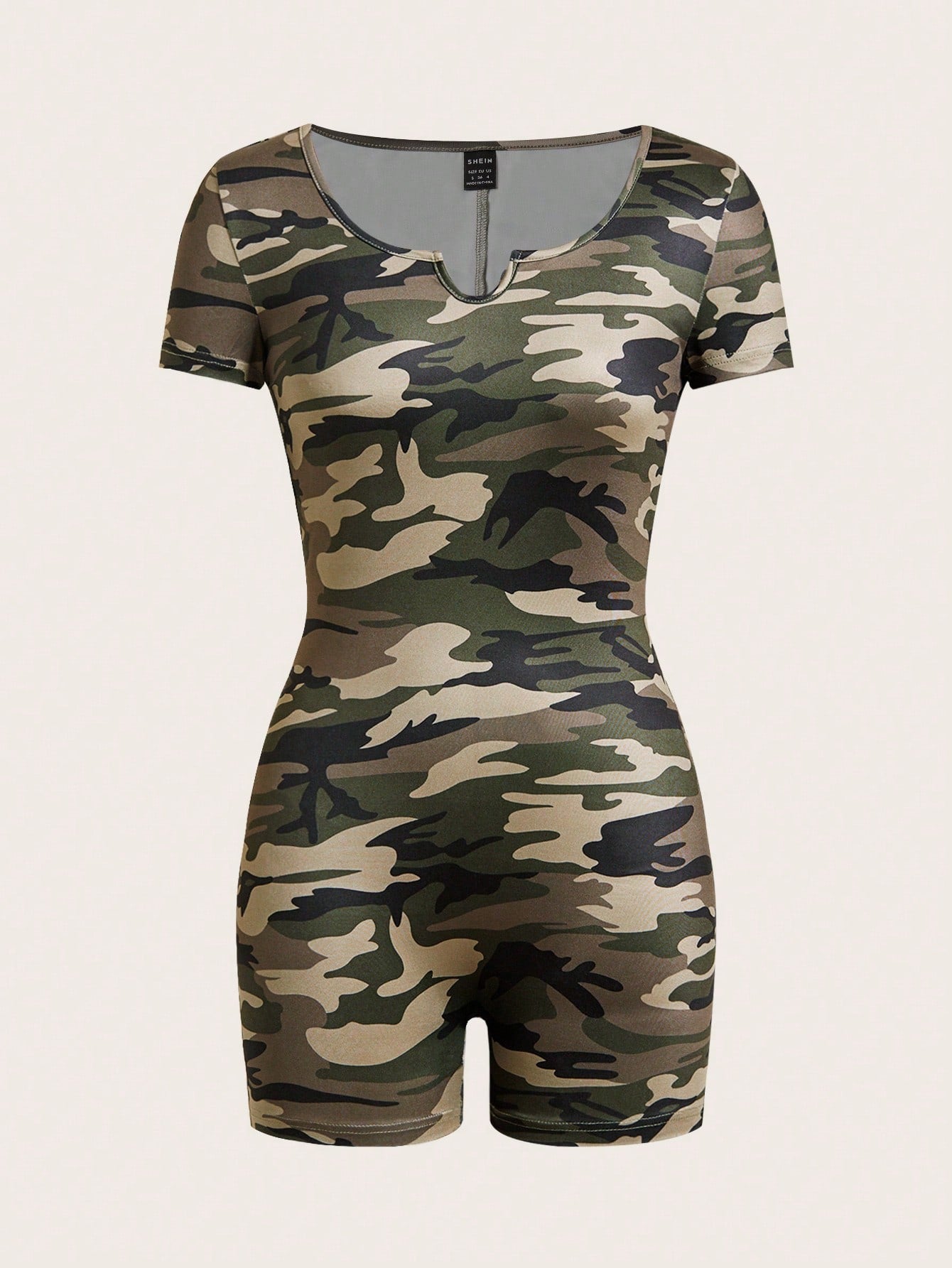 SHEIN Coolane Mono univocador de camuflaje para mujer, ajustado al Body, adecuado para el verano