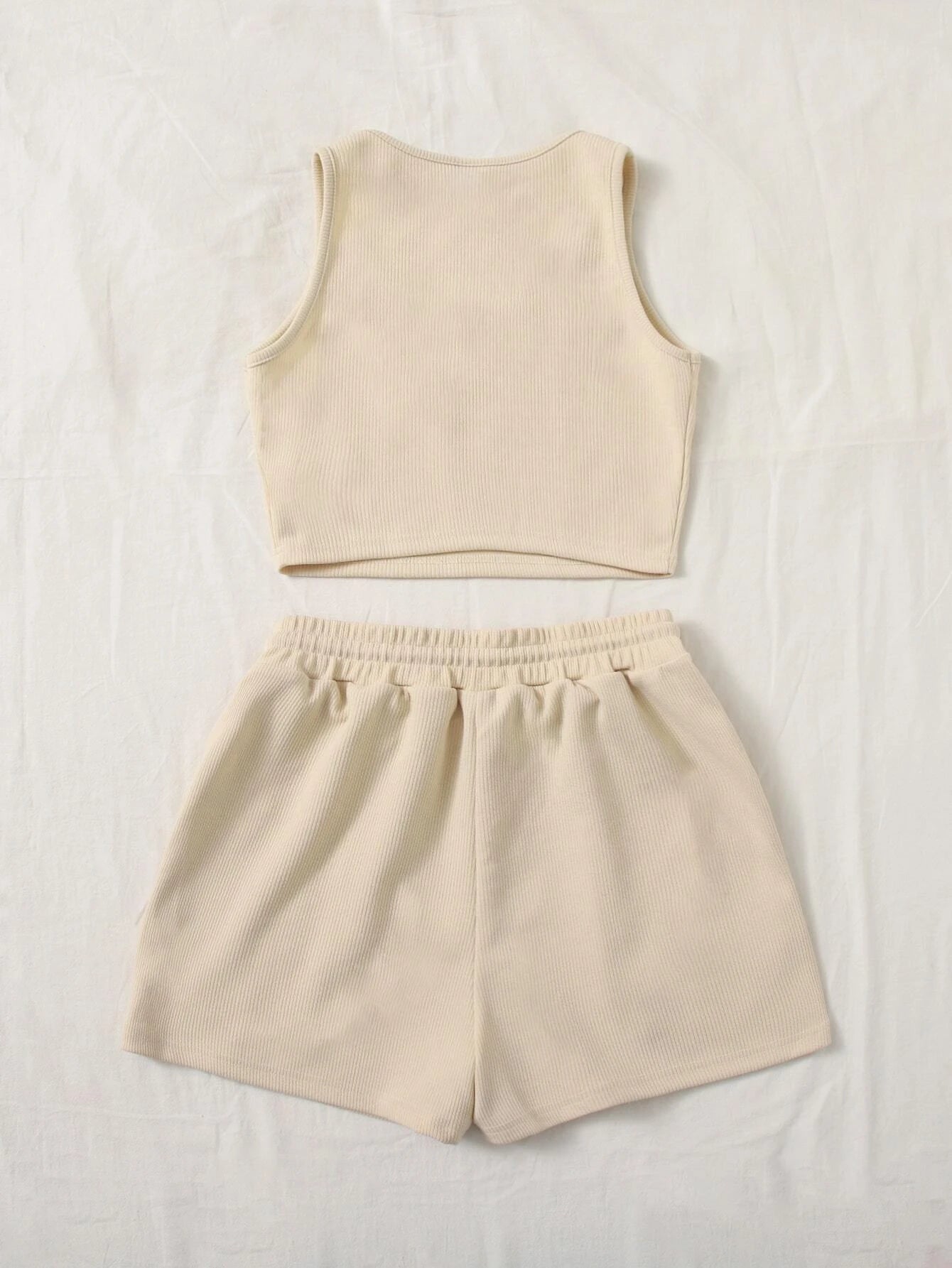 SHEIN EZwear 2 piezas/set Camiseta ajustada de cuello redondo con gráfico "CALIFORNIA" y shorts ajustados con cordón en la cintura para mujer, de verano