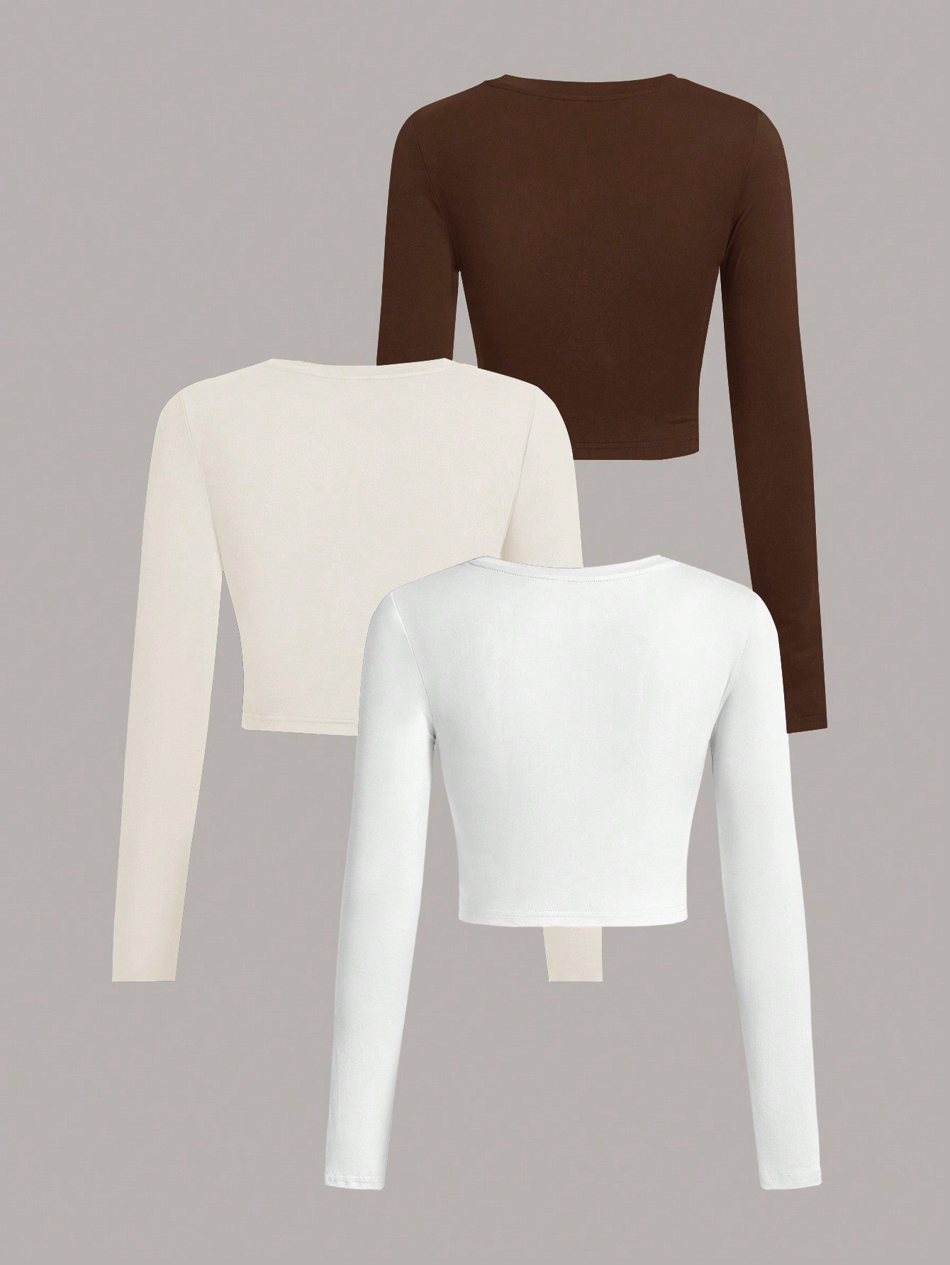 SHEIN EZwear 3 piezas de camiseta casual de manga larga y cuello redondo de ajuste delgado para mujer, para el verano