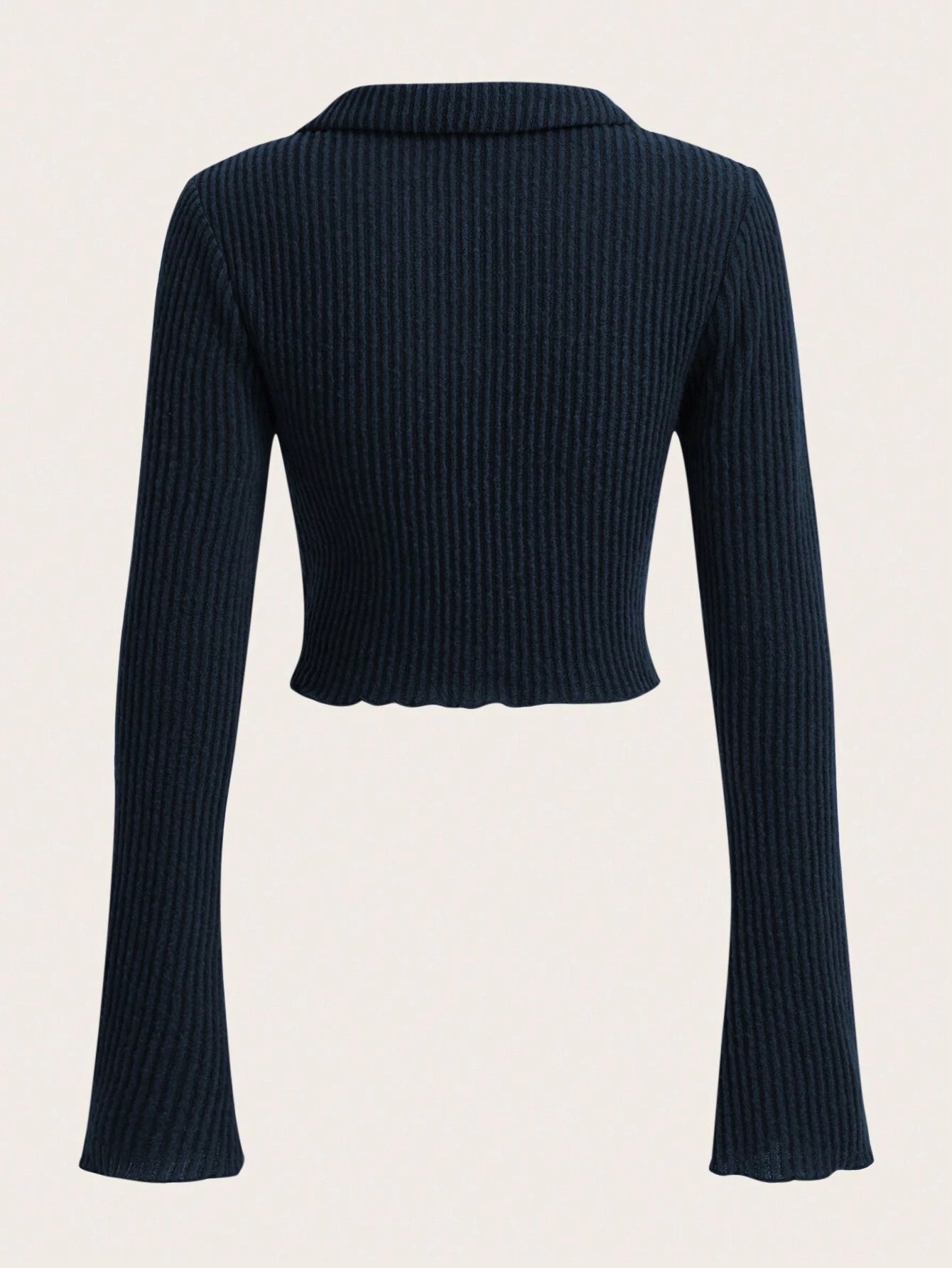 SHEIN EZwear Camiseta De Manga Larga De Punto Acanalado Con Detalle De Parche Para Mujer