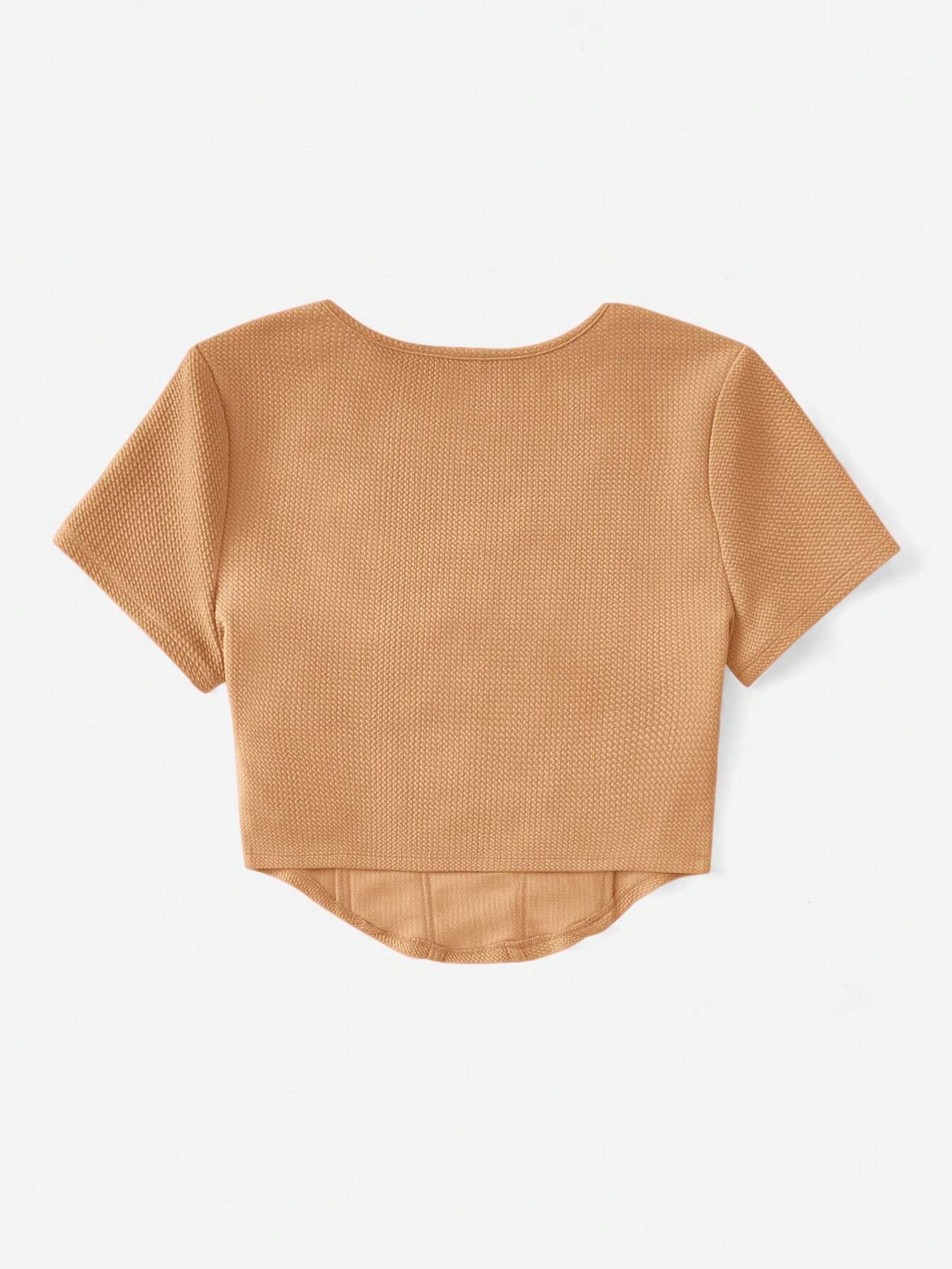 SHEIN EZwear Camiseta De Mujer Con Dobladillo Curvo Y Textura En Color Sólido
