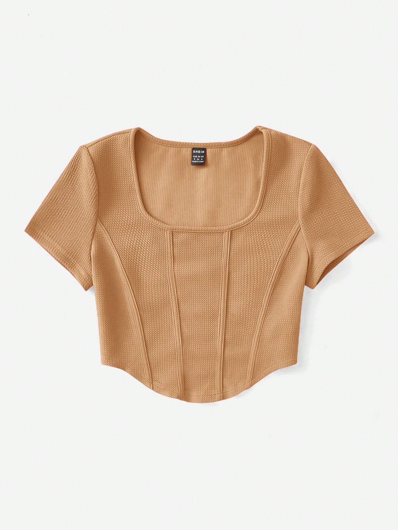 SHEIN EZwear Camiseta De Mujer Con Dobladillo Curvo Y Textura En Color Sólido