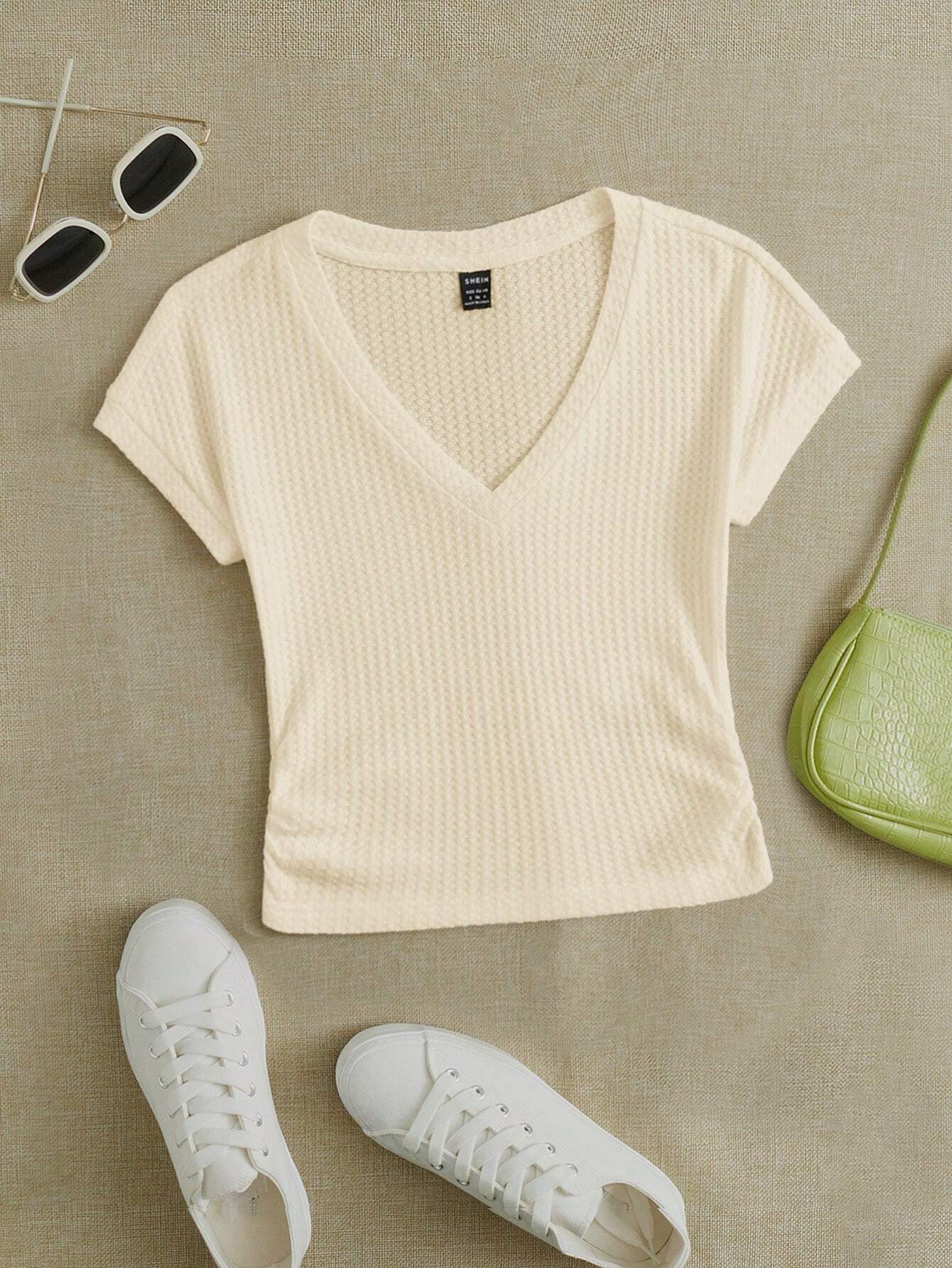 SHEIN EZwear Camiseta De Mujer De Punto Con Cuello En V