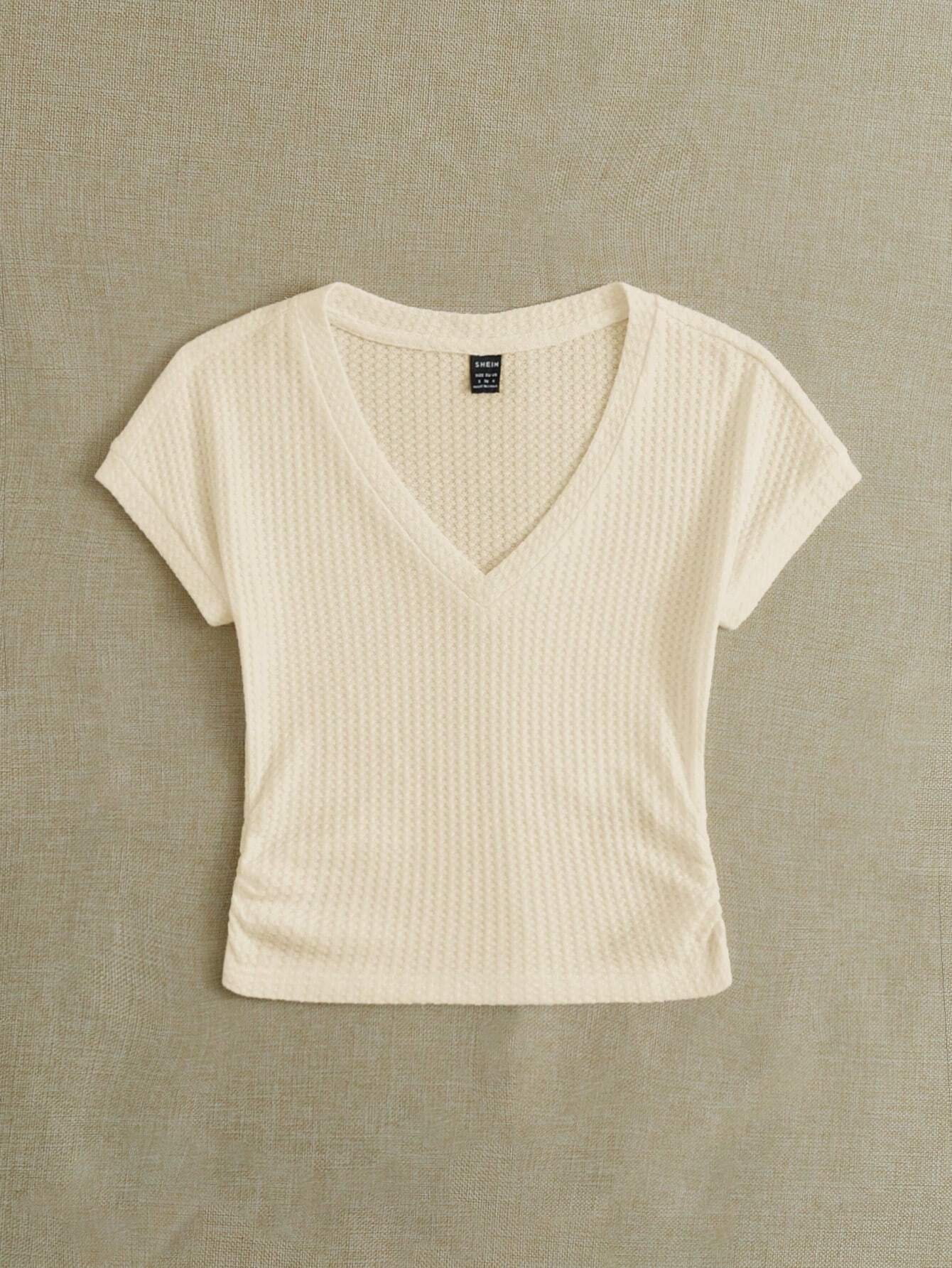 SHEIN EZwear Camiseta De Mujer De Punto Con Cuello En V
