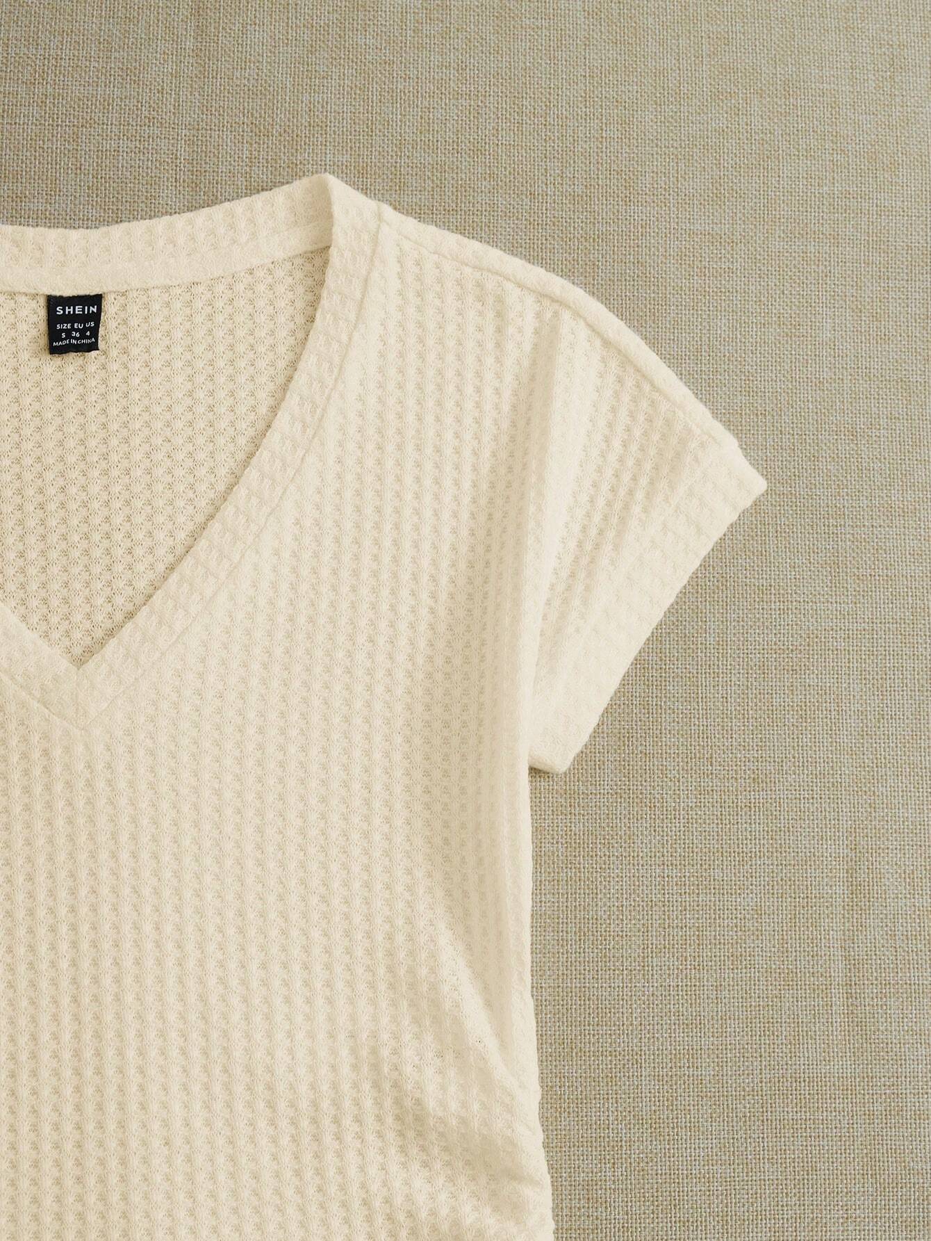 SHEIN EZwear Camiseta De Mujer De Punto Con Cuello En V