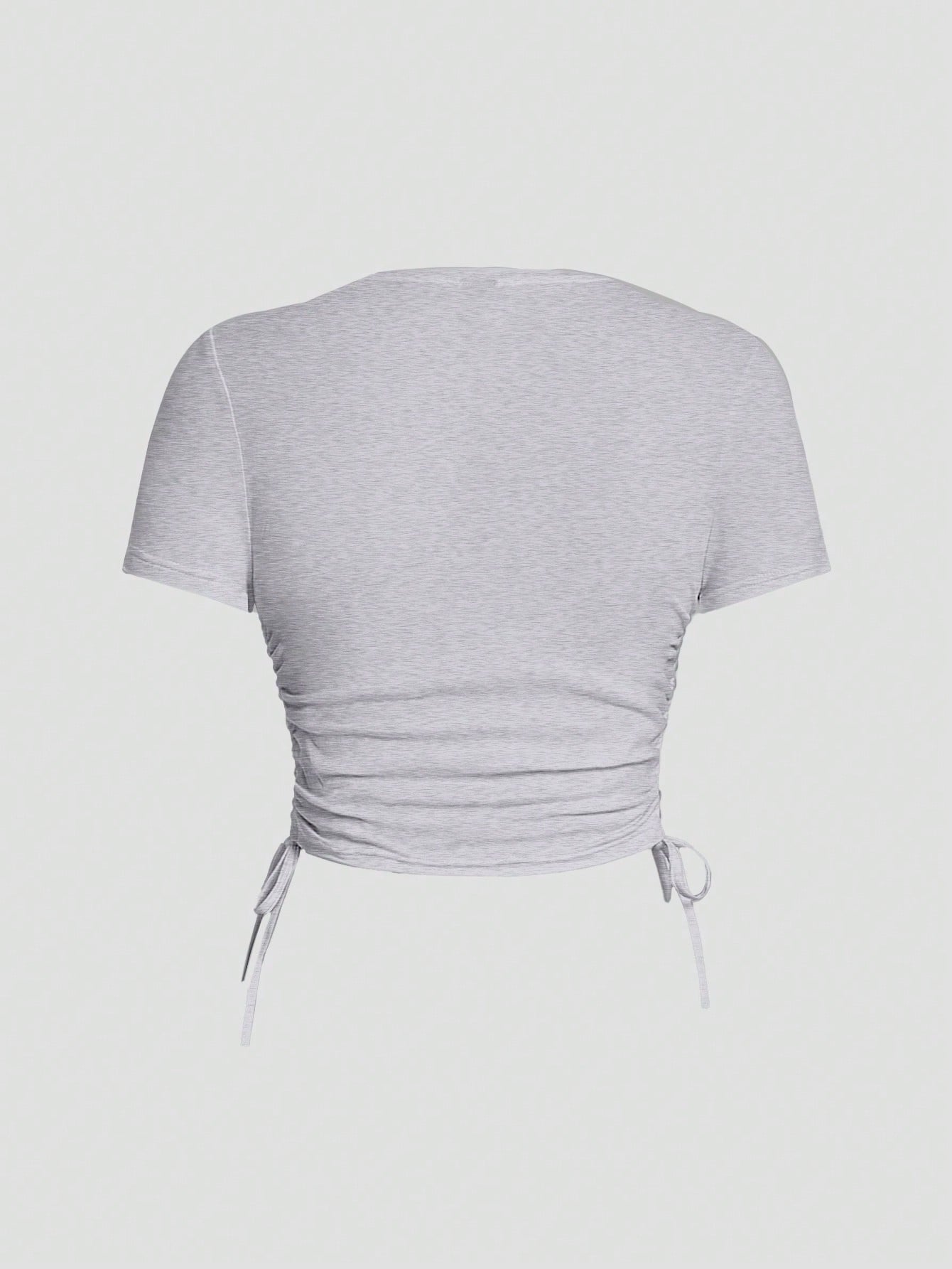 SHEIN EZwear Camiseta ajustada corta con cuello redondo, manga corta, diseño cruzado estampado y cordón lateral para mujer, adecuada para el verano