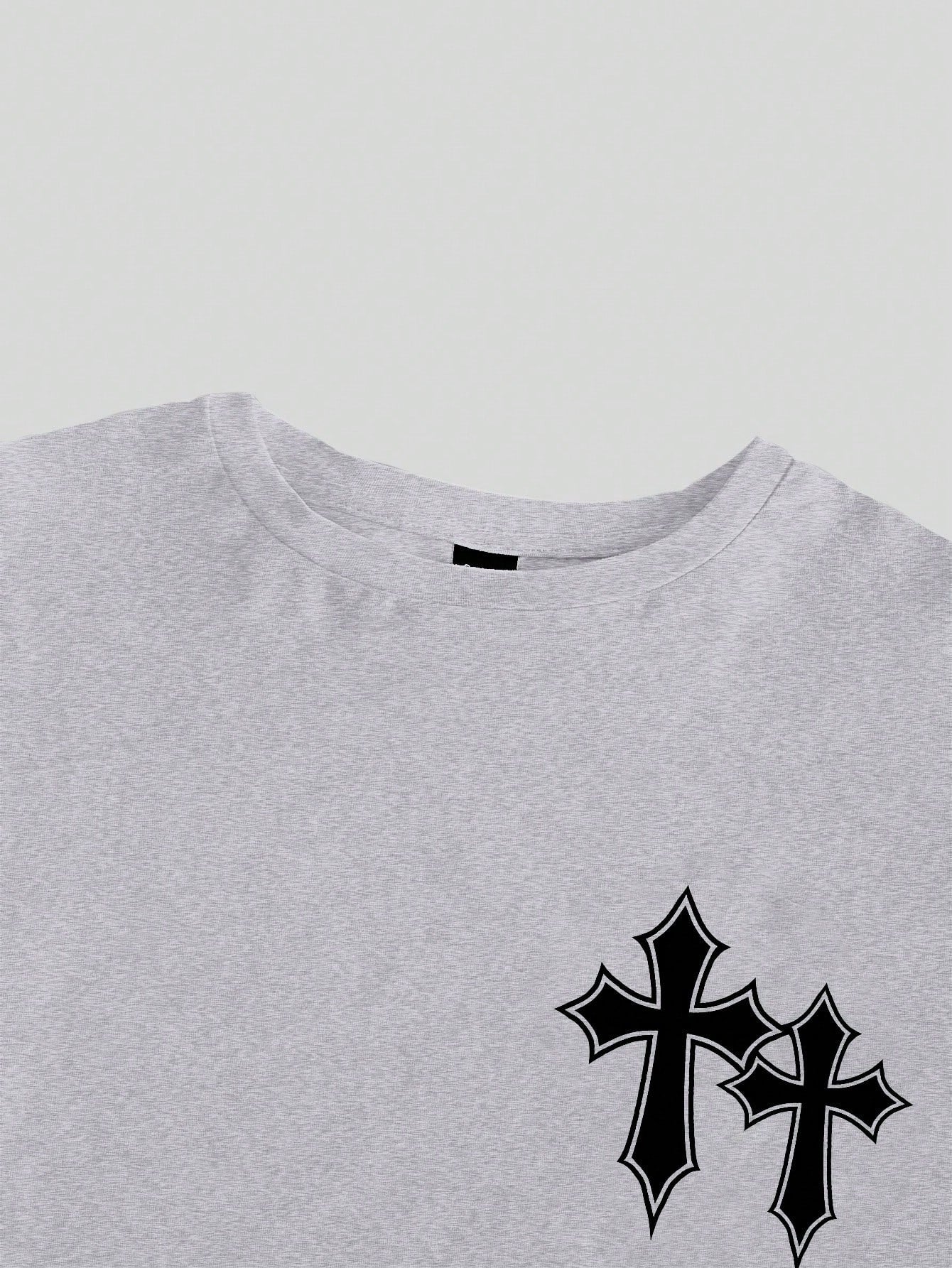 SHEIN EZwear Camiseta ajustada corta con cuello redondo, manga corta, diseño cruzado estampado y cordón lateral para mujer, adecuada para el verano