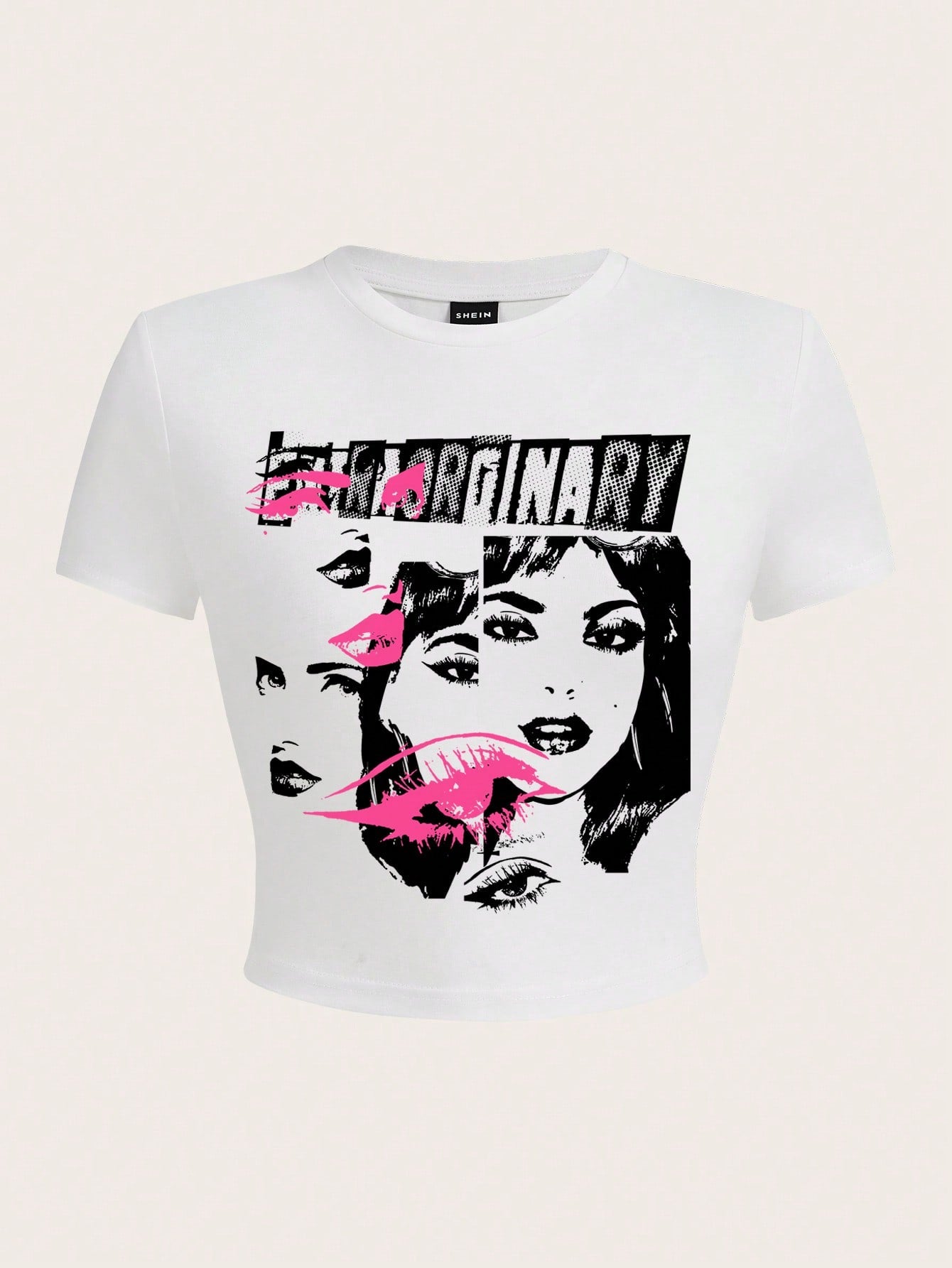 SHEIN EZwear Camiseta casual para mujer con cuello redondo, manga corta y ajuste entallado con estampado de letras y personajes