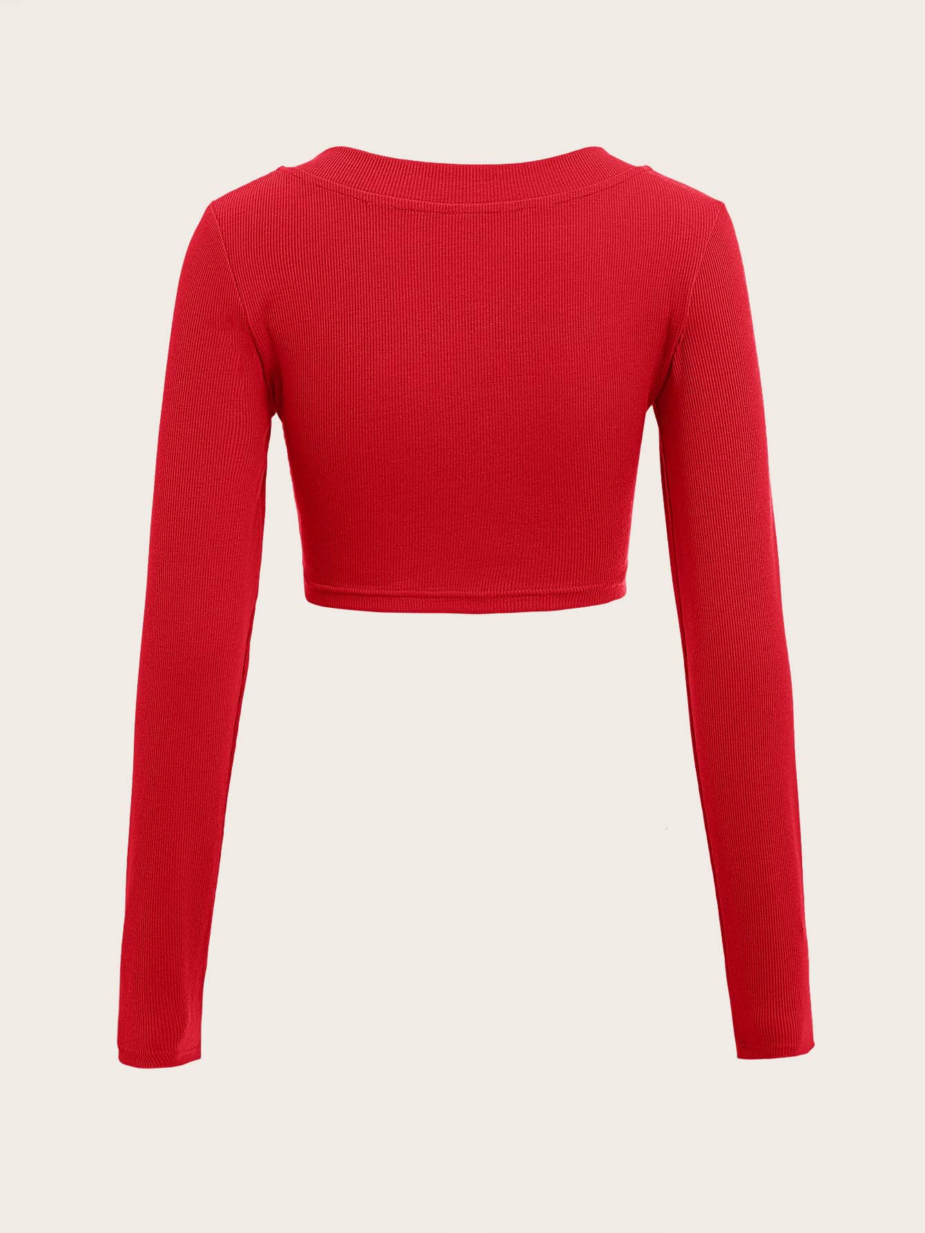SHEIN EZwear Camiseta corta unicolor de cuello V tejido de canalé