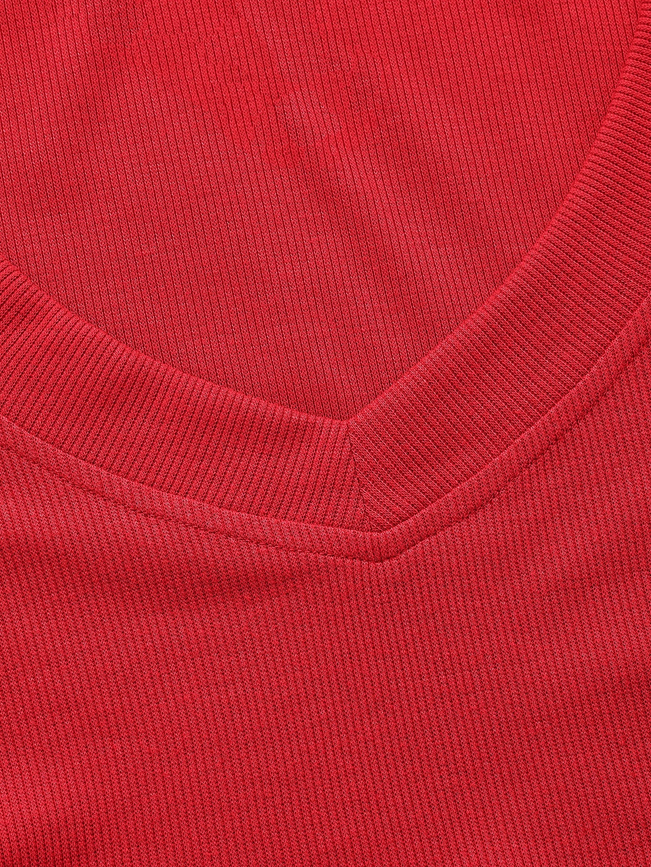 SHEIN EZwear Camiseta corta unicolor de cuello V tejido de canalé